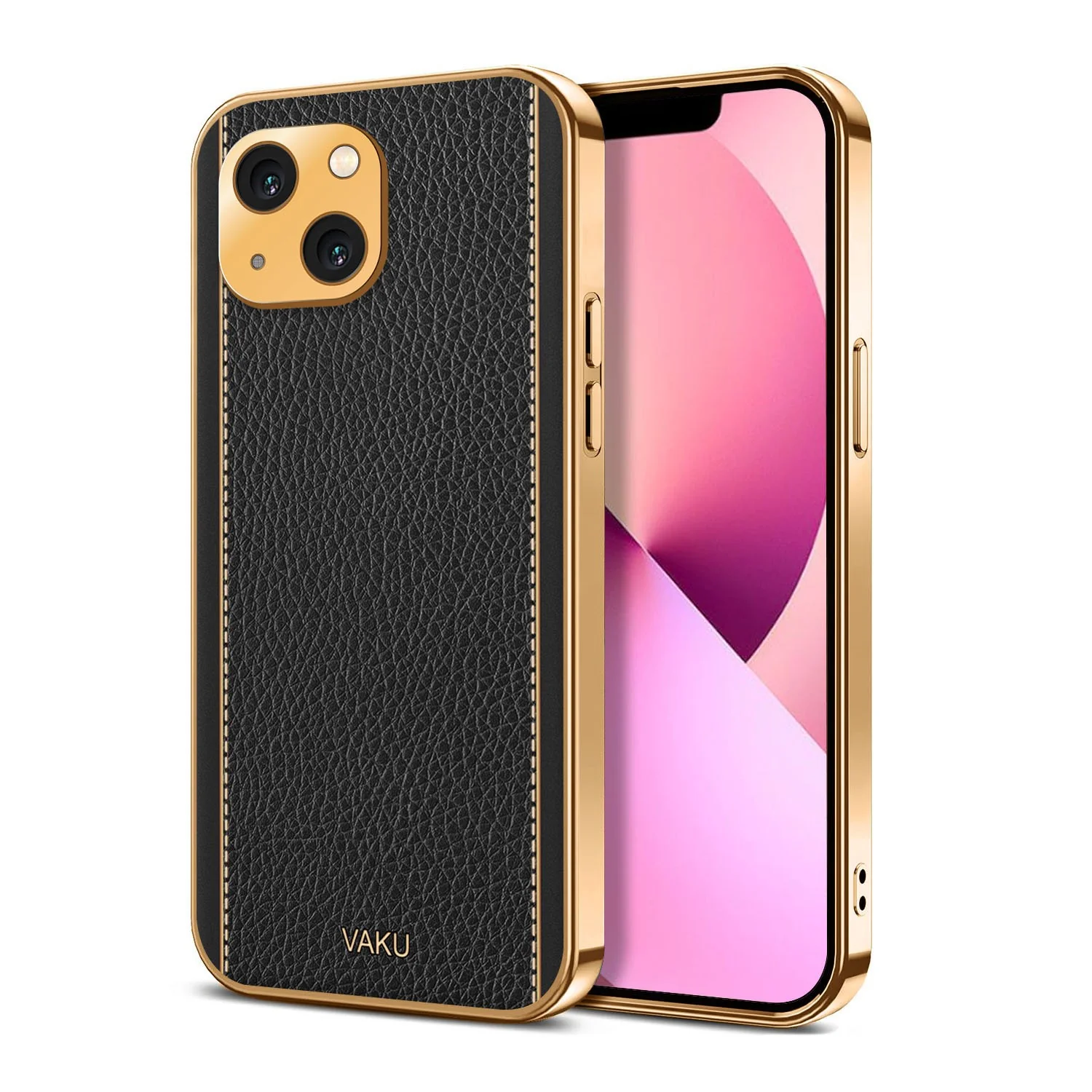 Vaku® For Apple iPhone 13 Luxemberg Series Leather Stitched Gold Electroplated Soft TPU Back Cover - Image 9