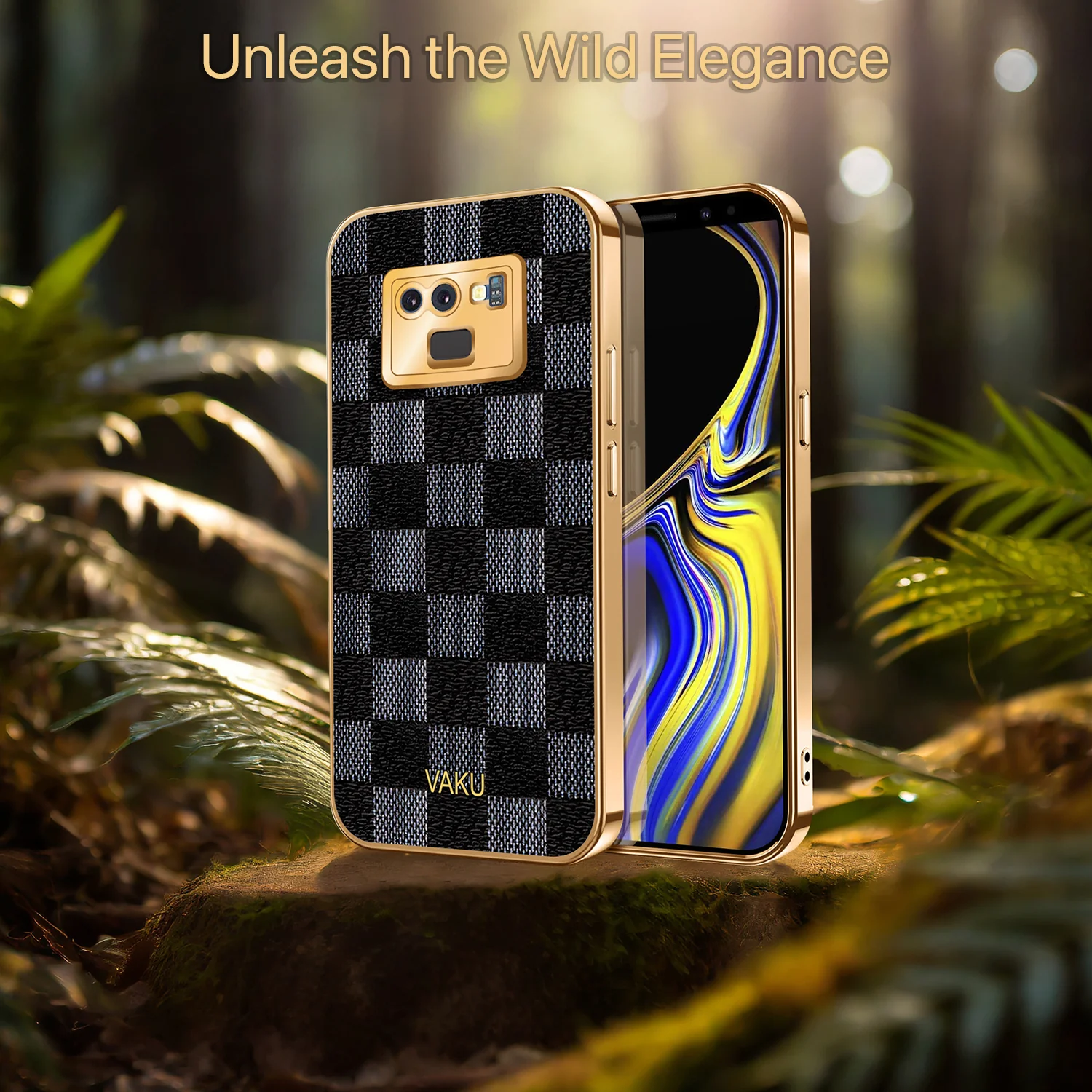 Vaku® Galaxy Note 9 Cheron Series Leather Stitched Gold Electroplated Soft TPU Back Cover - Image 11