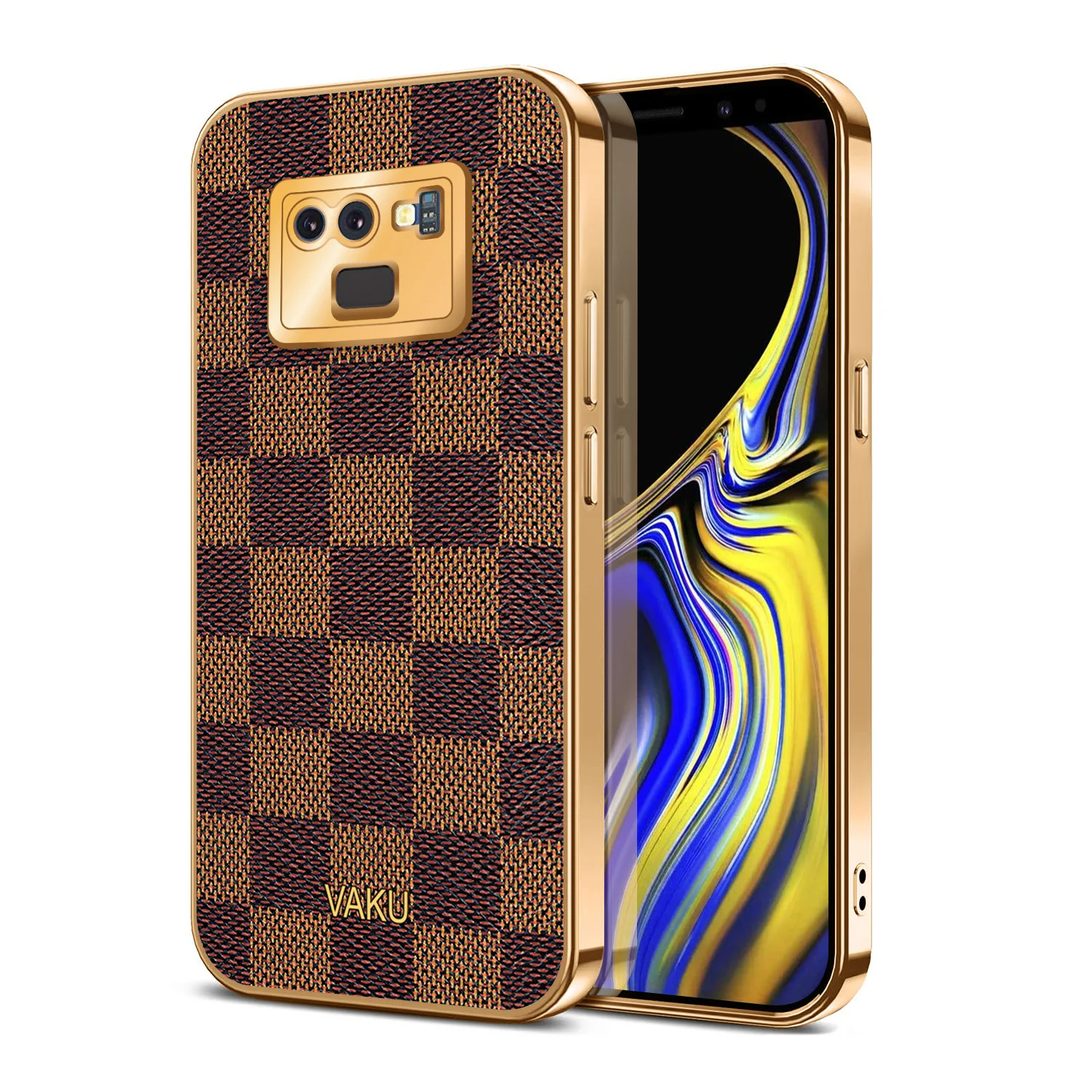 Vaku® Galaxy Note 9 Cheron Series Leather Stitched Gold Electroplated Soft TPU Back Cover - Image 13