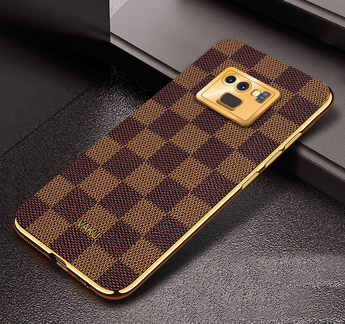 Vaku® Galaxy Note 9 Cheron Series Leather Stitched Gold Electroplated Soft TPU Back Cover - Image 4