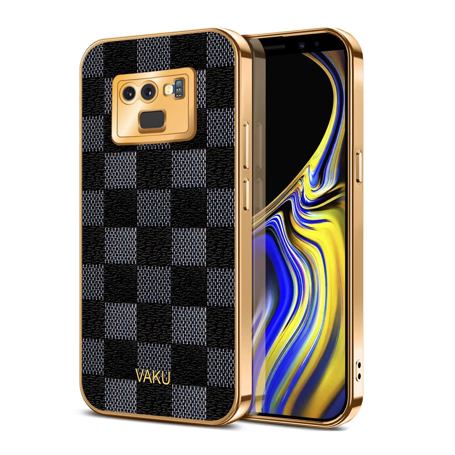 Vaku® Galaxy Note 9 Cheron Series Leather Stitched Gold Electroplated Soft TPU Back Cover - Image 5