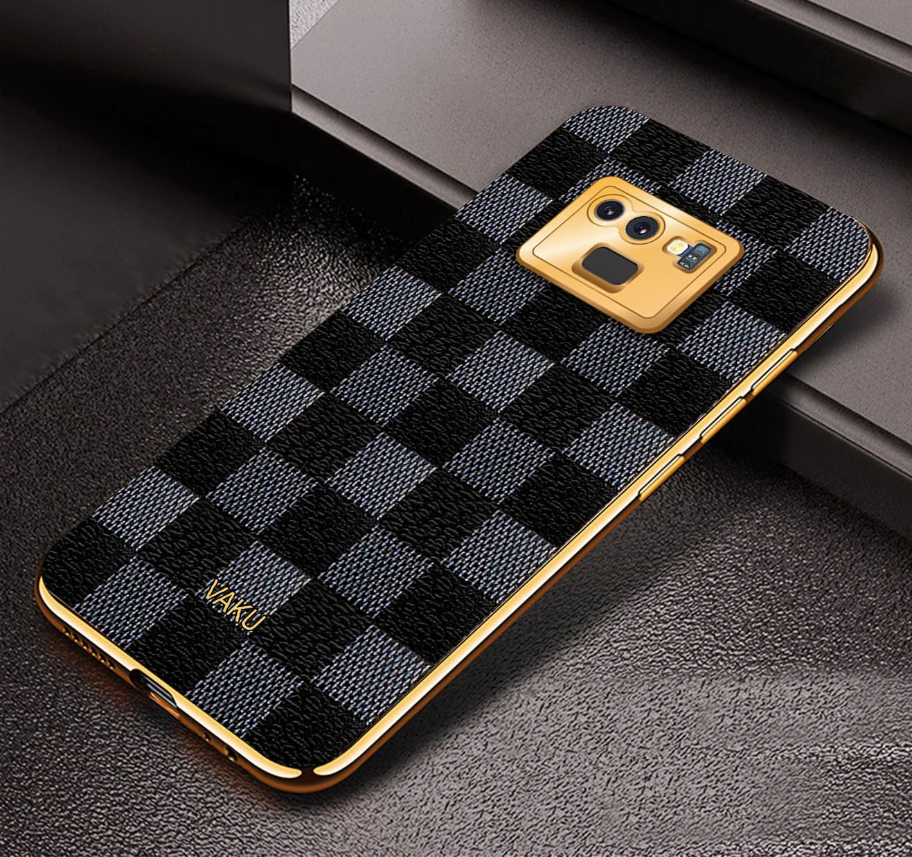 Vaku® Galaxy Note 9 Cheron Series Leather Stitched Gold Electroplated Soft TPU Back Cover - Image 7