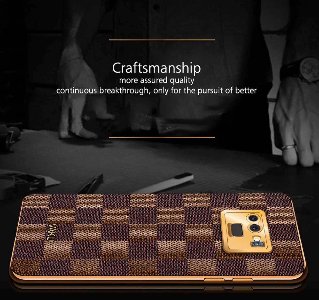 Vaku® Galaxy Note 9 Cheron Series Leather Stitched Gold Electroplated Soft TPU Back Cover - Image 8