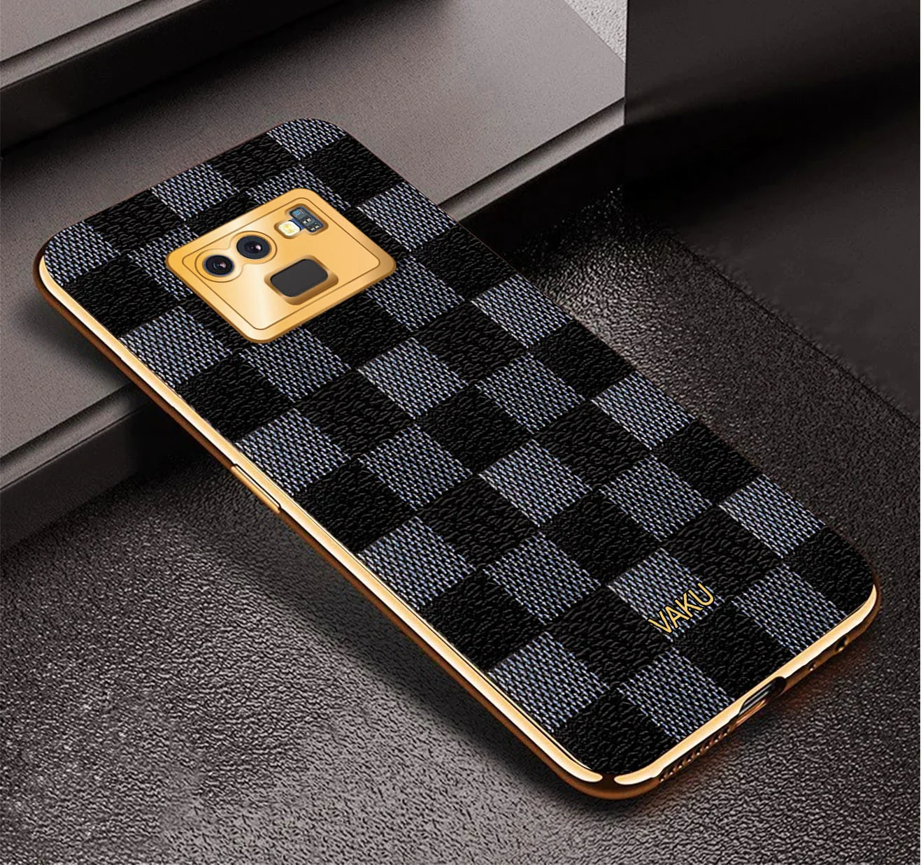 Vaku® Galaxy Note 9 Cheron Series Leather Stitched Gold Electroplated Soft TPU Back Cover - Image 9