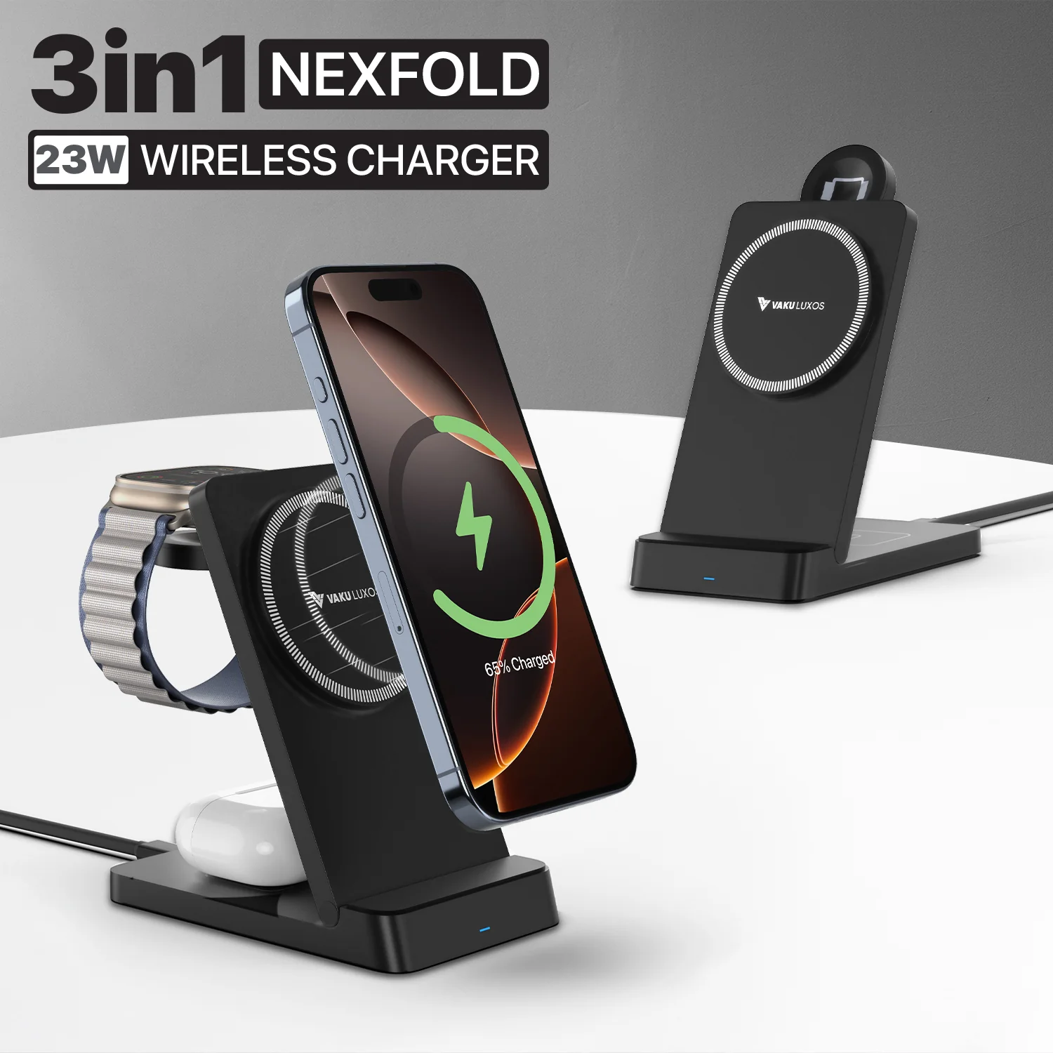 Vaku Luxos ® 23W Nexfold Magnetic Wireless Mag-Safe Charger Dock Station - Image 4