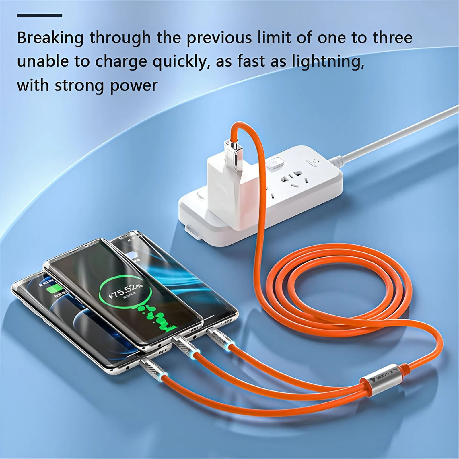 Vaku Luxos ® 3-in-1 Fast Charging Data Sync Cable 120W Durable Silicone Cable With Lightning, C-Type, Micro USB Ports - Image 5