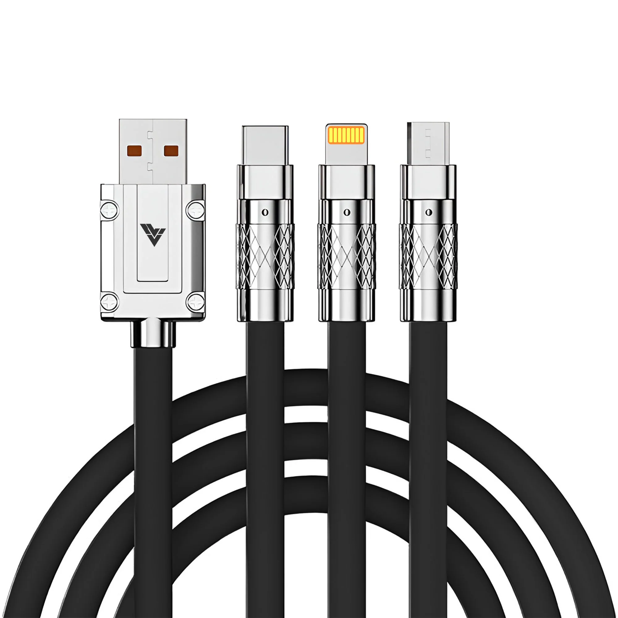 Vaku Luxos ® 3-in-1 Fast Charging Data Sync Cable 120W Durable Silicone Cable With Lightning, C-Type, Micro USB Ports - Image 6