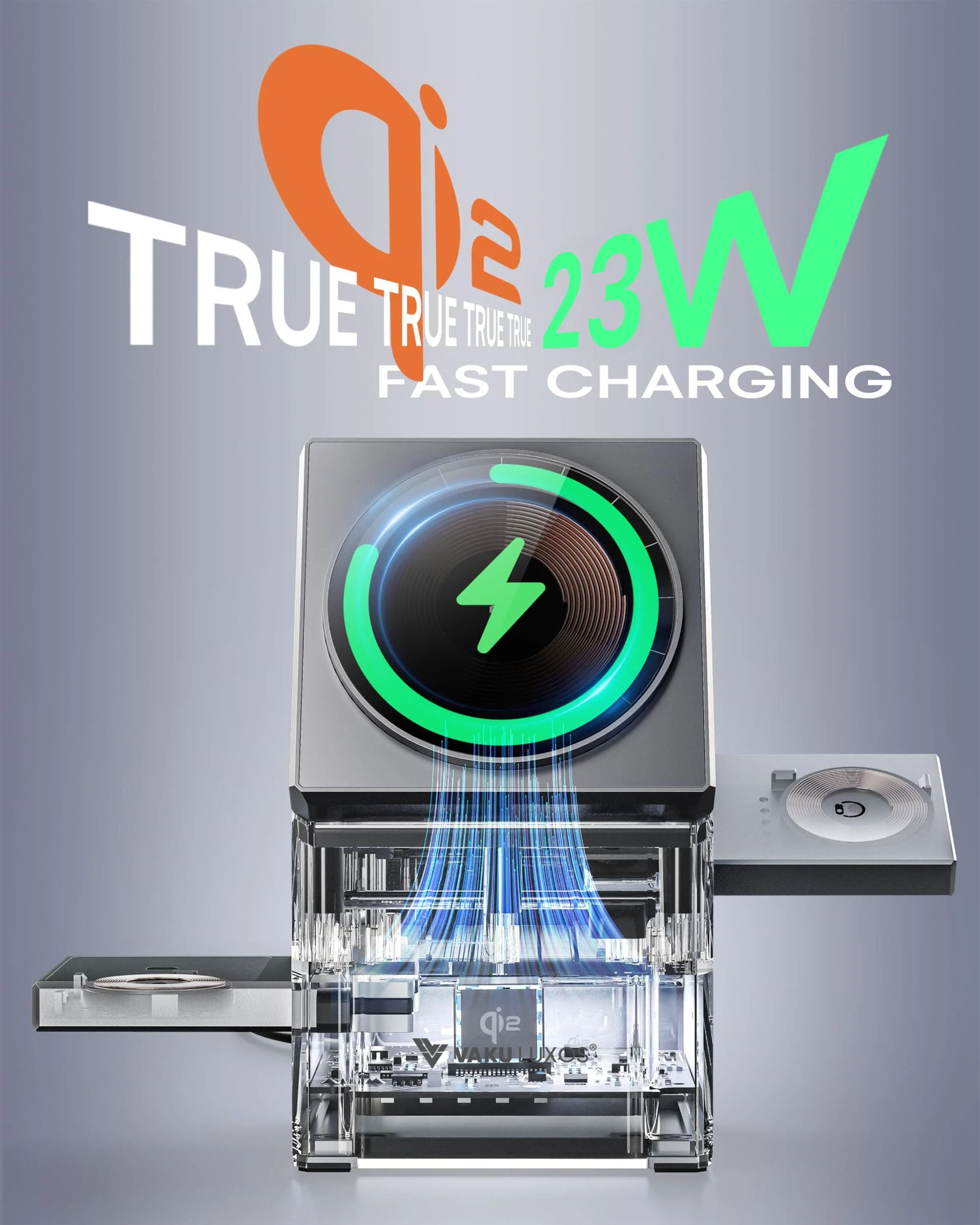 Vaku Luxos ® 3-in-1 Gyro Charge 23W Magnetic Wireless MagSafe Charger for iPhone, AirPods & iWatch Series - Image 3