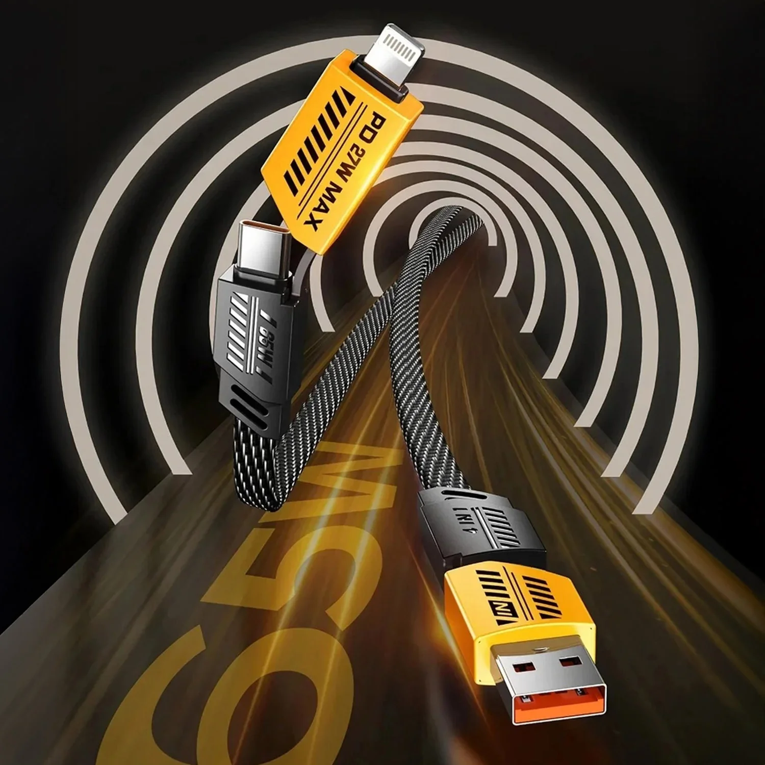 Vaku Luxos® 4-in-1 65W Fast Charging Flat Cable with USB, Lightning, C-Type Ports - Image 10