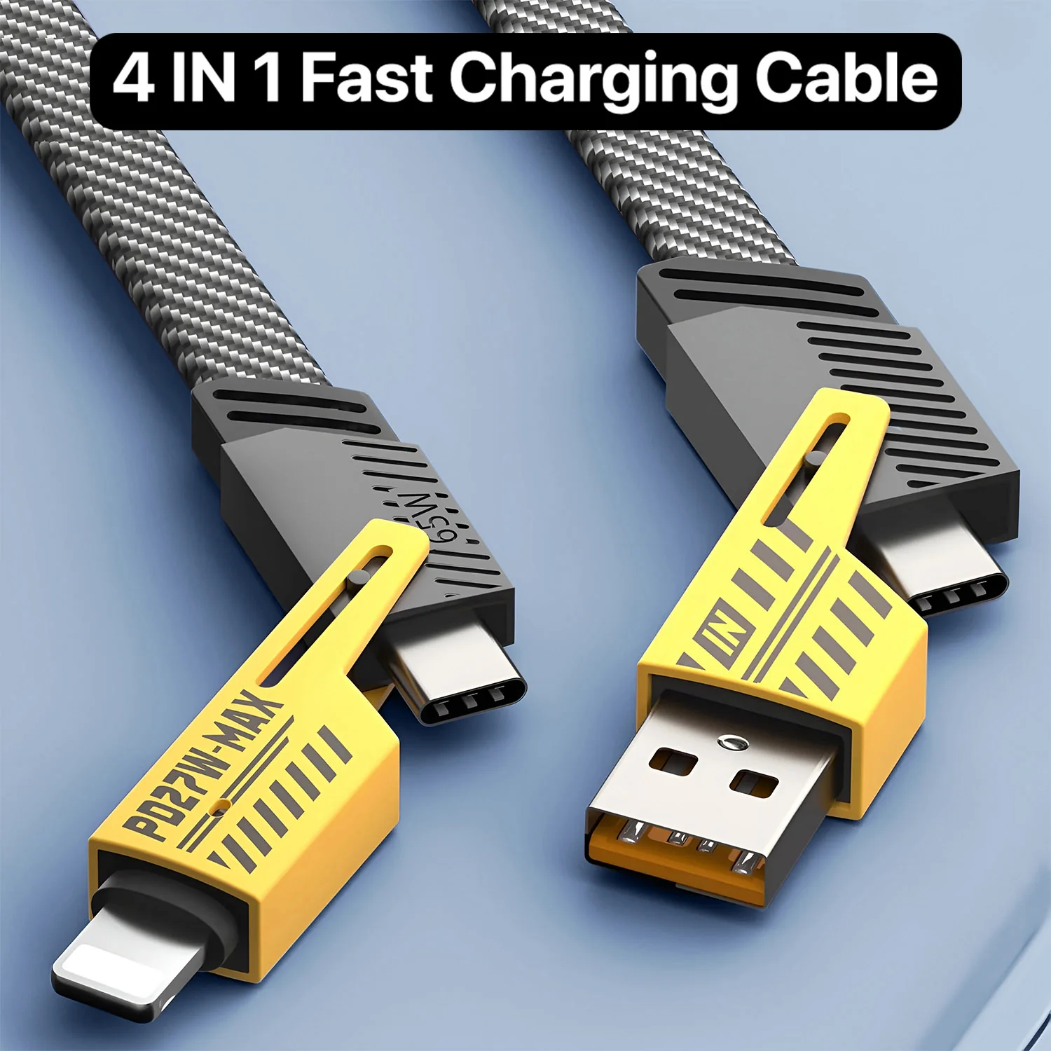 Vaku Luxos® 4-in-1 65W Fast Charging Flat Cable with USB, Lightning, C-Type Ports - Image 11