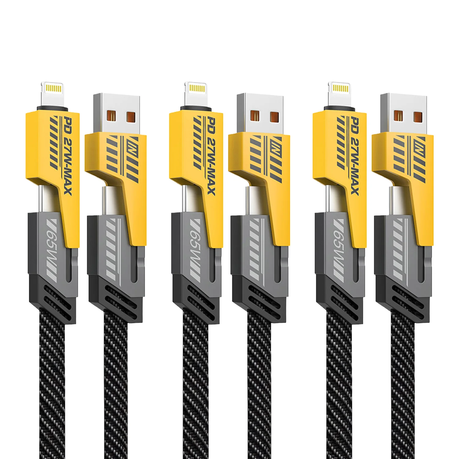 Vaku Luxos® 4-in-1 65W Fast Charging Flat Cable with USB, Lightning, C-Type Ports - Image 15