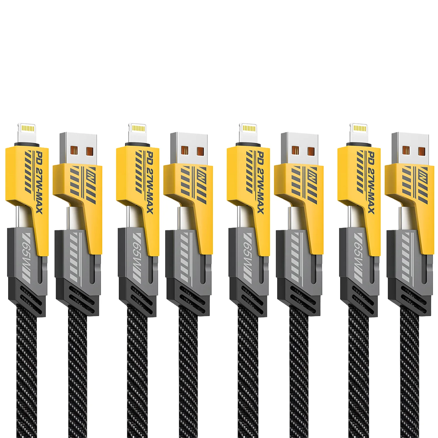 Vaku Luxos® 4-in-1 65W Fast Charging Flat Cable with USB, Lightning, C-Type Ports - Image 16