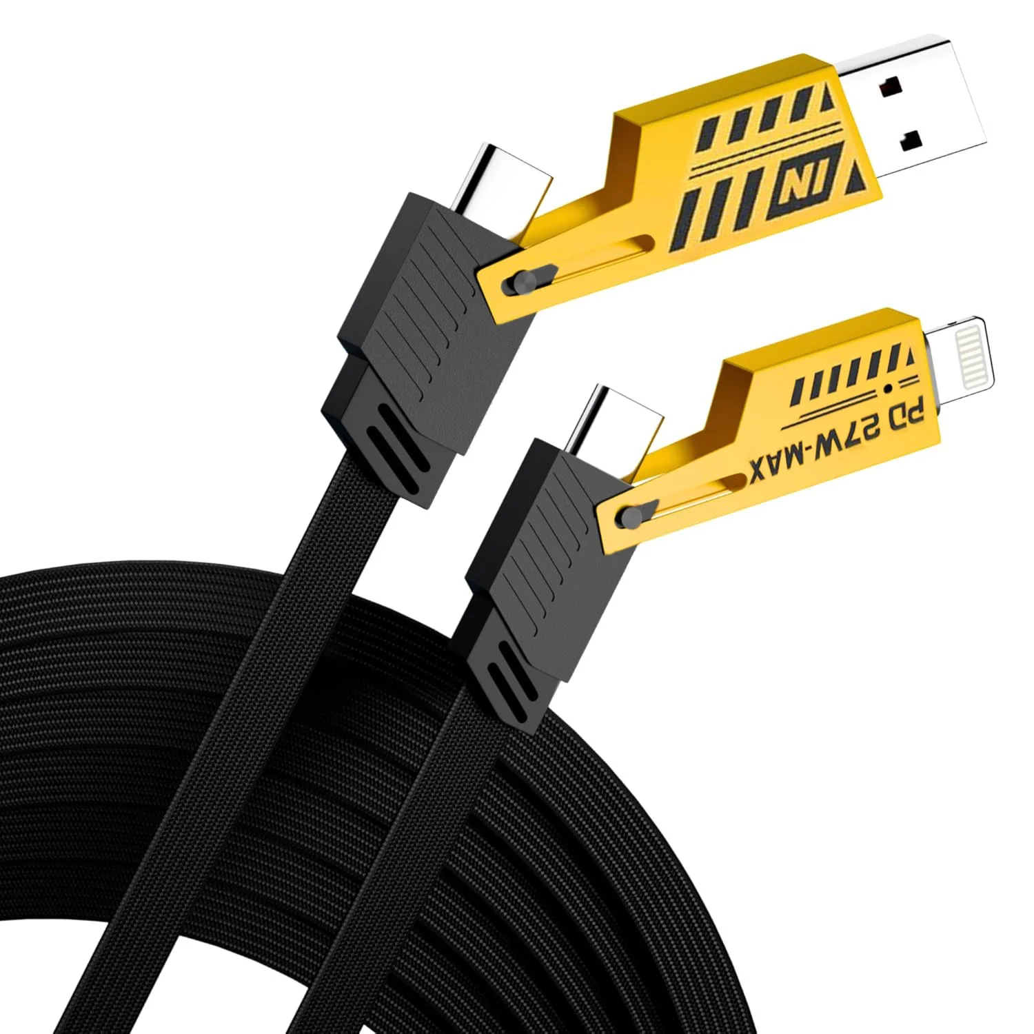 Vaku Luxos® 4-in-1 65W Fast Charging Flat Cable with USB, Lightning, C-Type Ports - Image 7