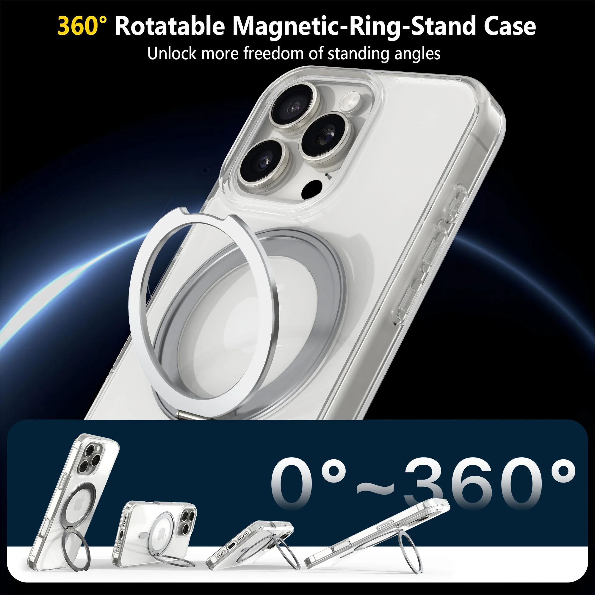 Vaku Luxos ® Apple iPhone 16 Pro Max Glassy Kickmag Back Cover with Magnetic Alloy Ring Metal Kickstand - Image 5