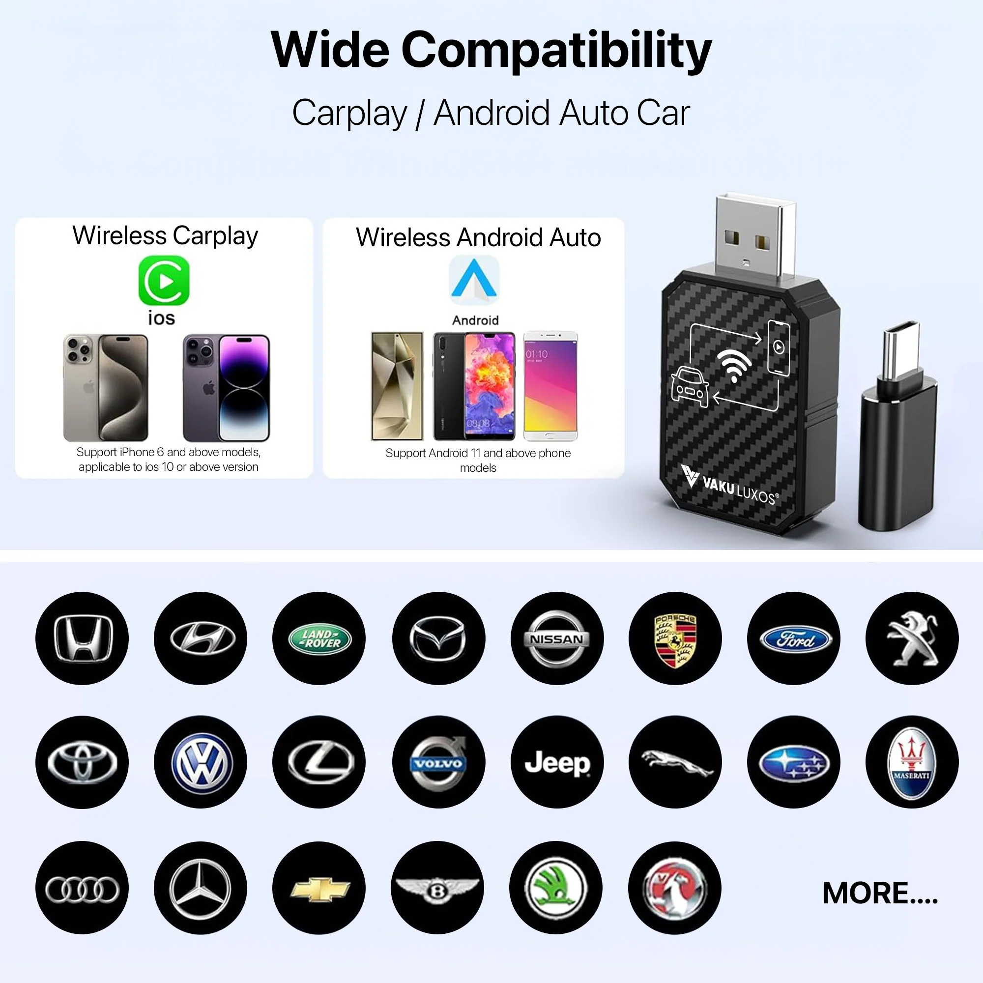 Vaku Luxos ® AUTOELITE Wireless CarPlay With Wireless Android Auto Adapter - Image 6