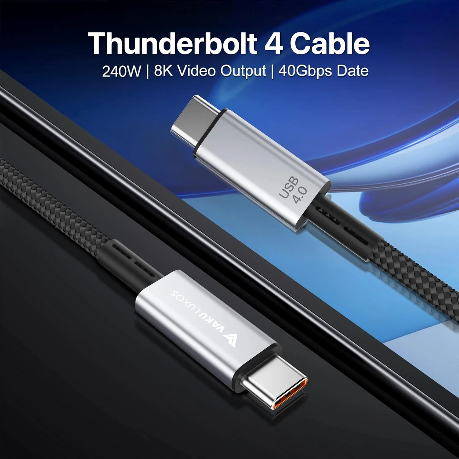 Vaku Luxos ® BLAZE 240W USB4 1.5M Type-C to Type-C Data Cable, Upto 8K@60Hz Type C Display - Image 3