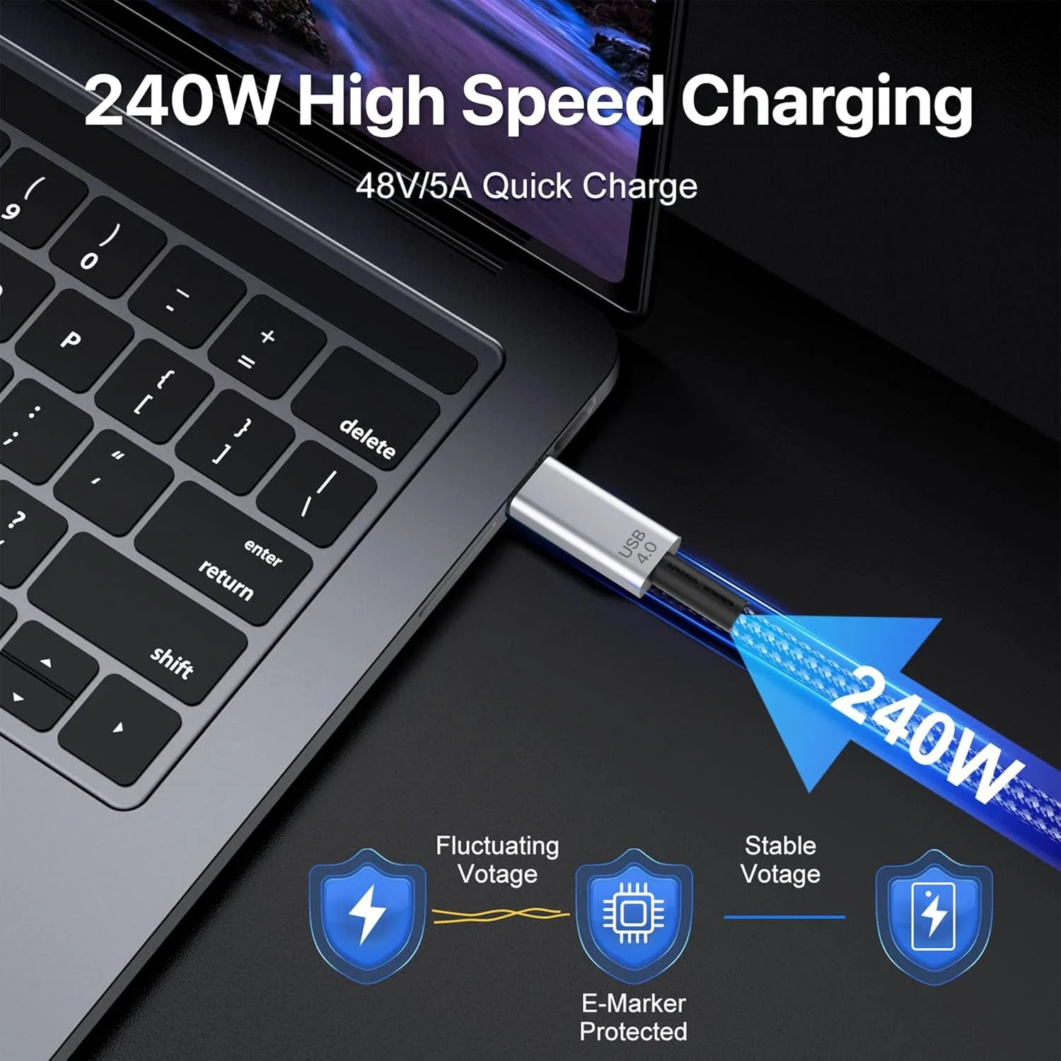 Vaku Luxos ® BLAZE 240W USB4 1.5M Type-C to Type-C Data Cable, Upto 8K@60Hz Type C Display - Image 4