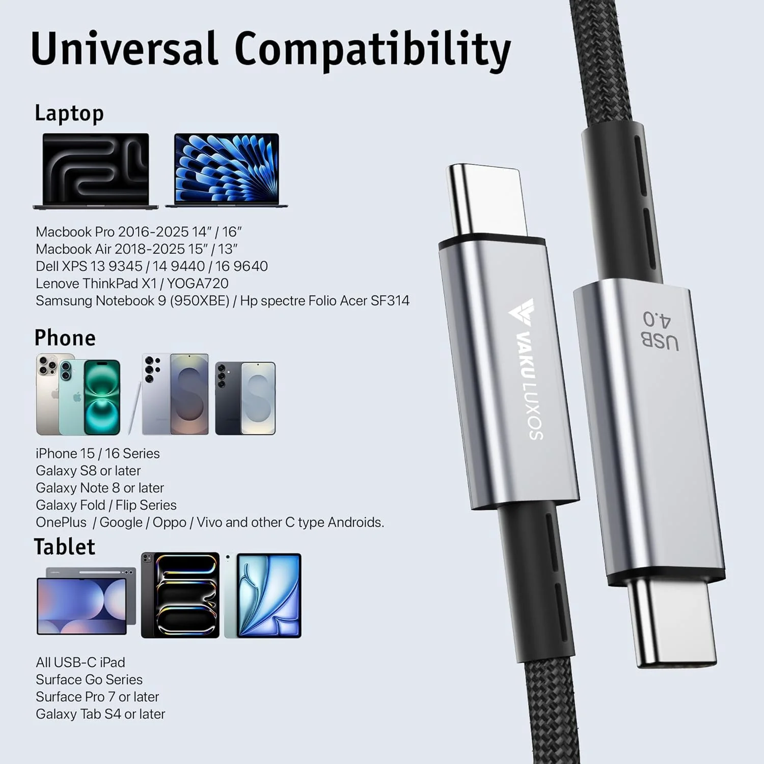 Vaku Luxos ® BLAZE 240W USB4 1.5M Type-C to Type-C Data Cable, Upto 8K@60Hz Type C Display - Image 6