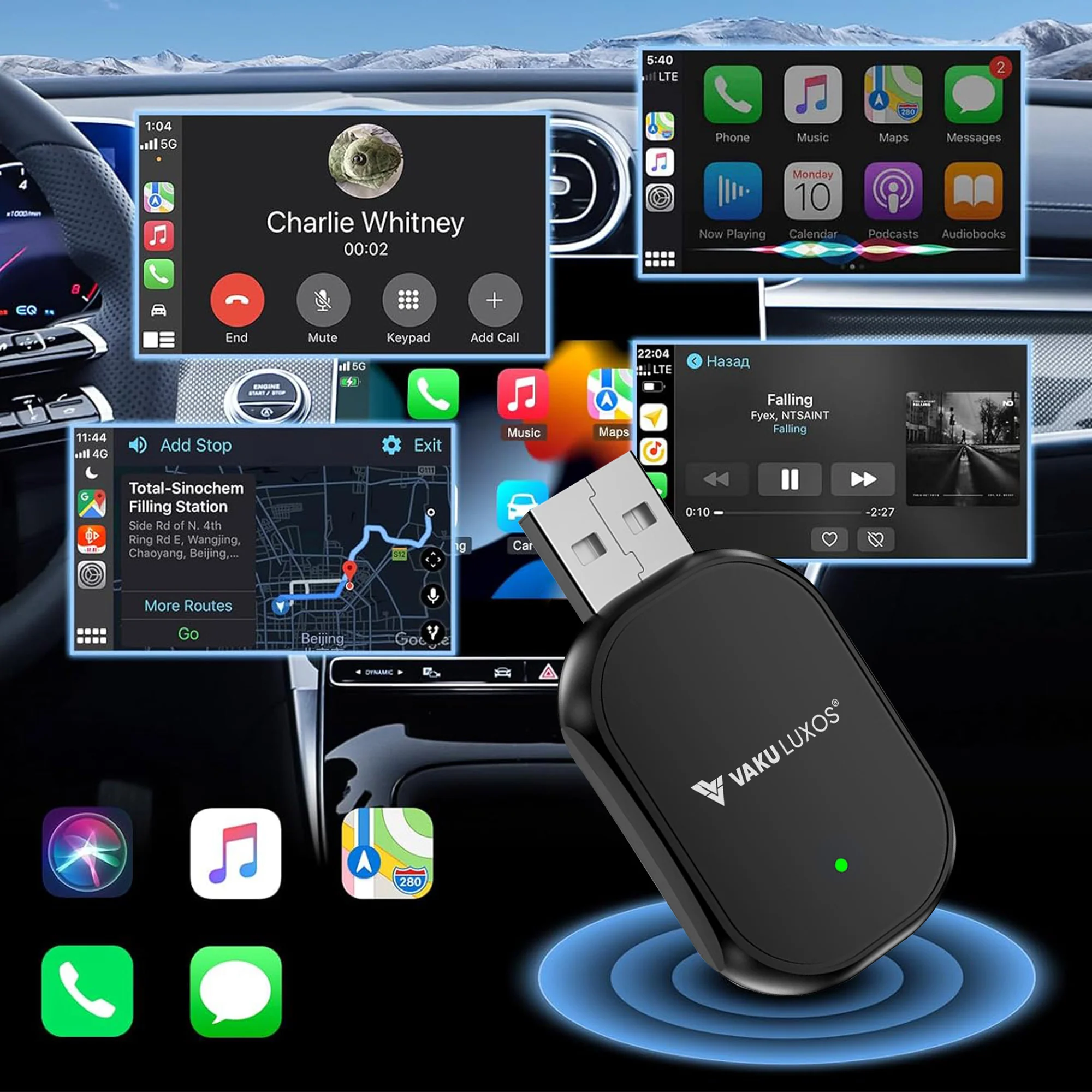 Vaku Luxos ® DASHELITE 2-in-1 Wireless Car Receiver For Wired Android Auto/CarPlay Conversion - Image 2