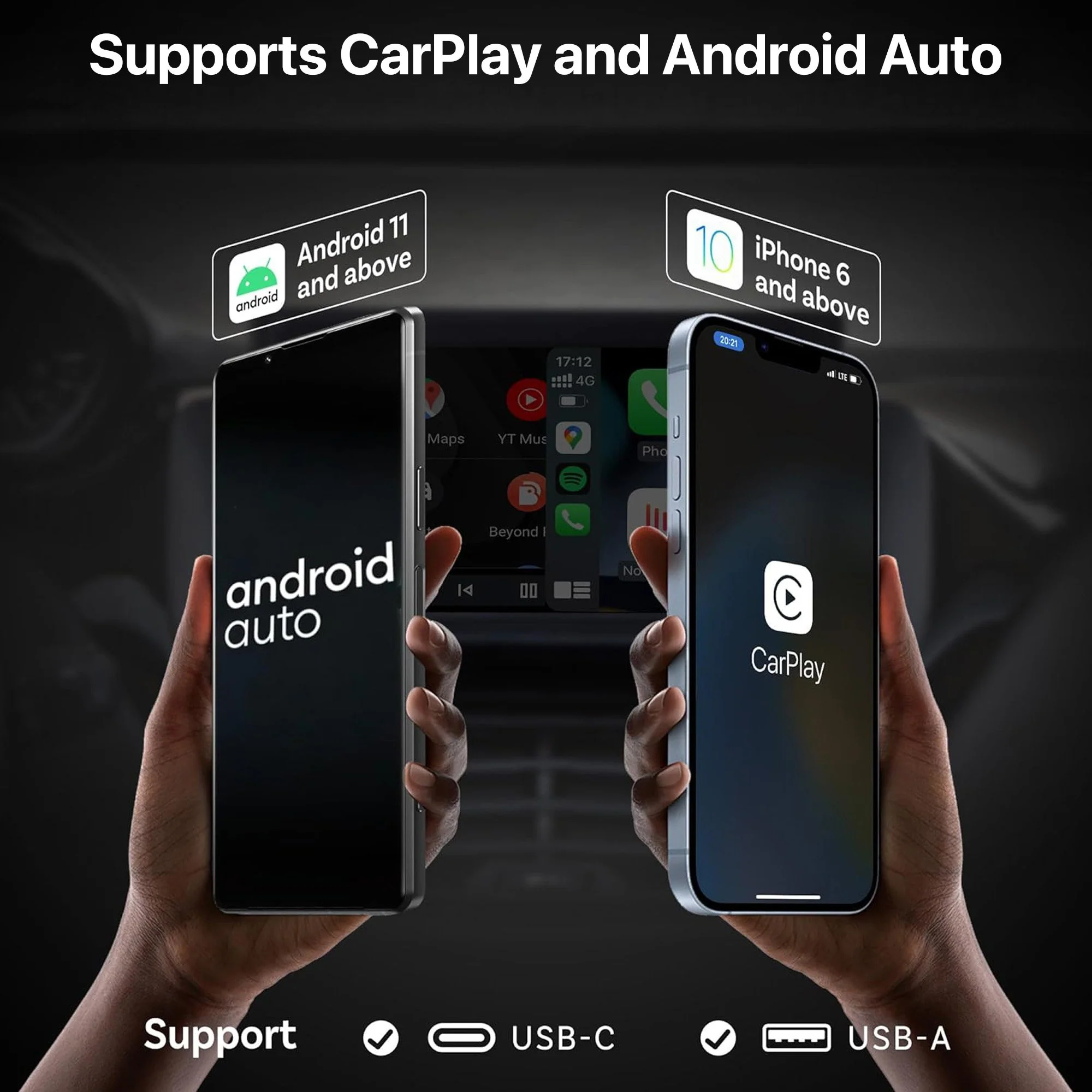 Vaku Luxos ® DASHELITE 2-in-1 Wireless Car Receiver For Wired Android Auto/CarPlay Conversion - Image 6