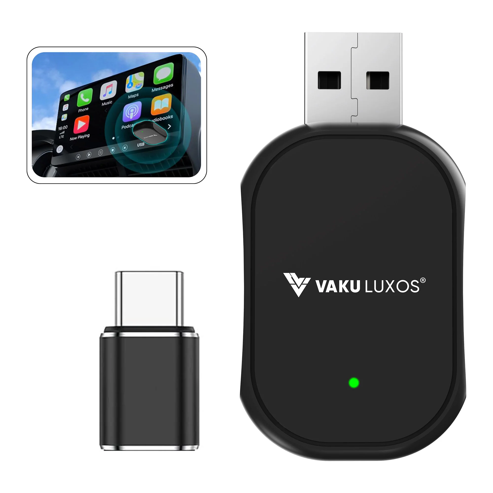 Vaku Luxos ® DASHELITE 2-in-1 Wireless Car Receiver For Wired Android Auto/CarPlay Conversion - Image 9