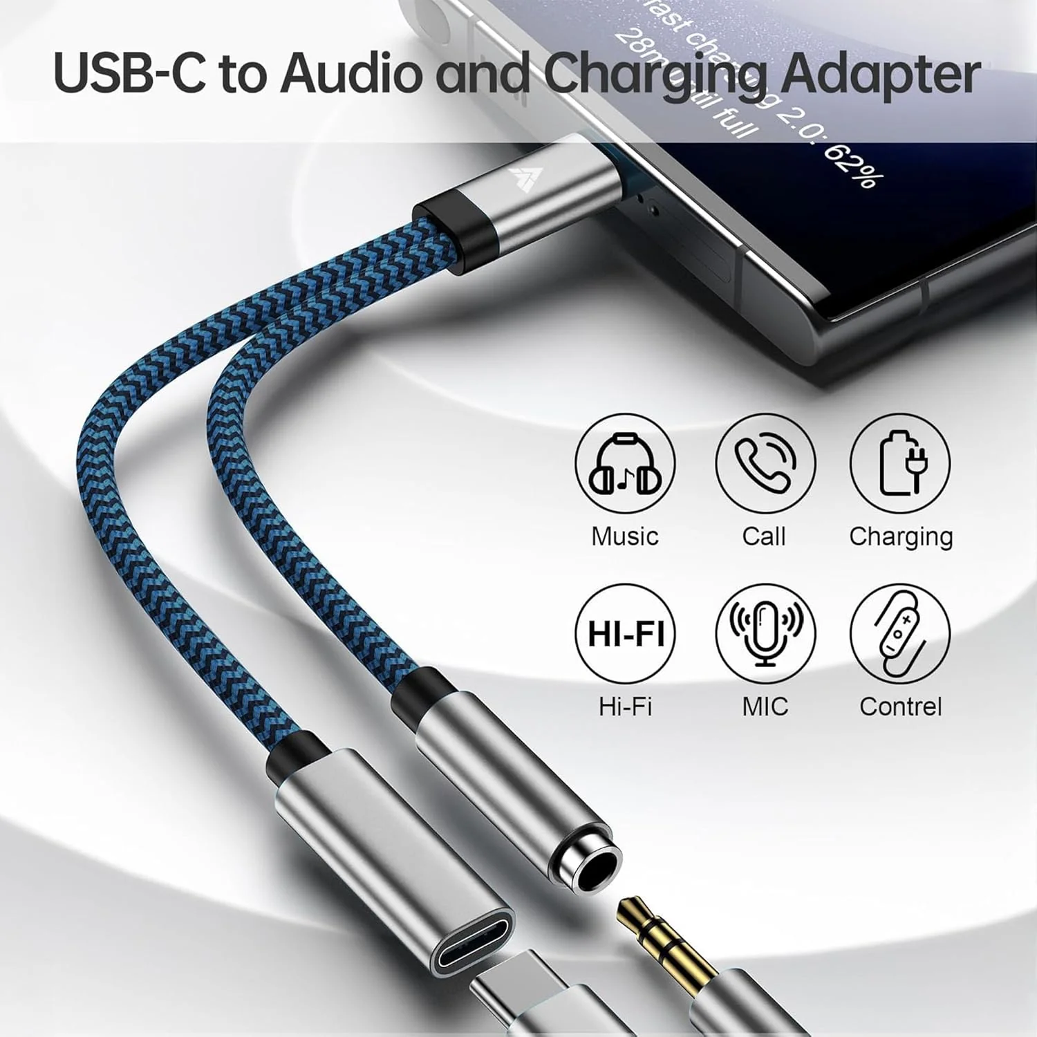 Vaku Luxos ® DigiCoder 2-in-1 Type-C to 3.5mm + Type-C Audio & Charging Adapter - Image 5