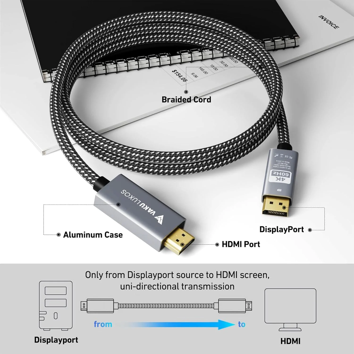 Vaku Luxos ® HOLOLINK 2M Nylon Braided DP(DisplayPort) to HDMI Cable - Image 5