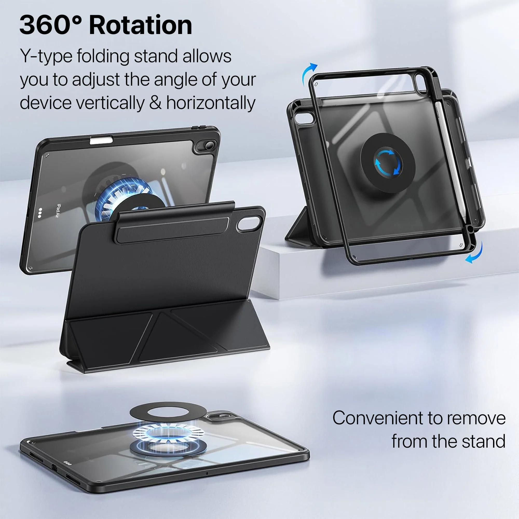 Vaku Luxos ® MAGVERSA Y-FOLD iPad (A16) 11th/10th Gen (2025/2022) 11/10.9 Inch 360° Rotating Stand Transparent Back With Pencil Holder Cover Case - Image 3