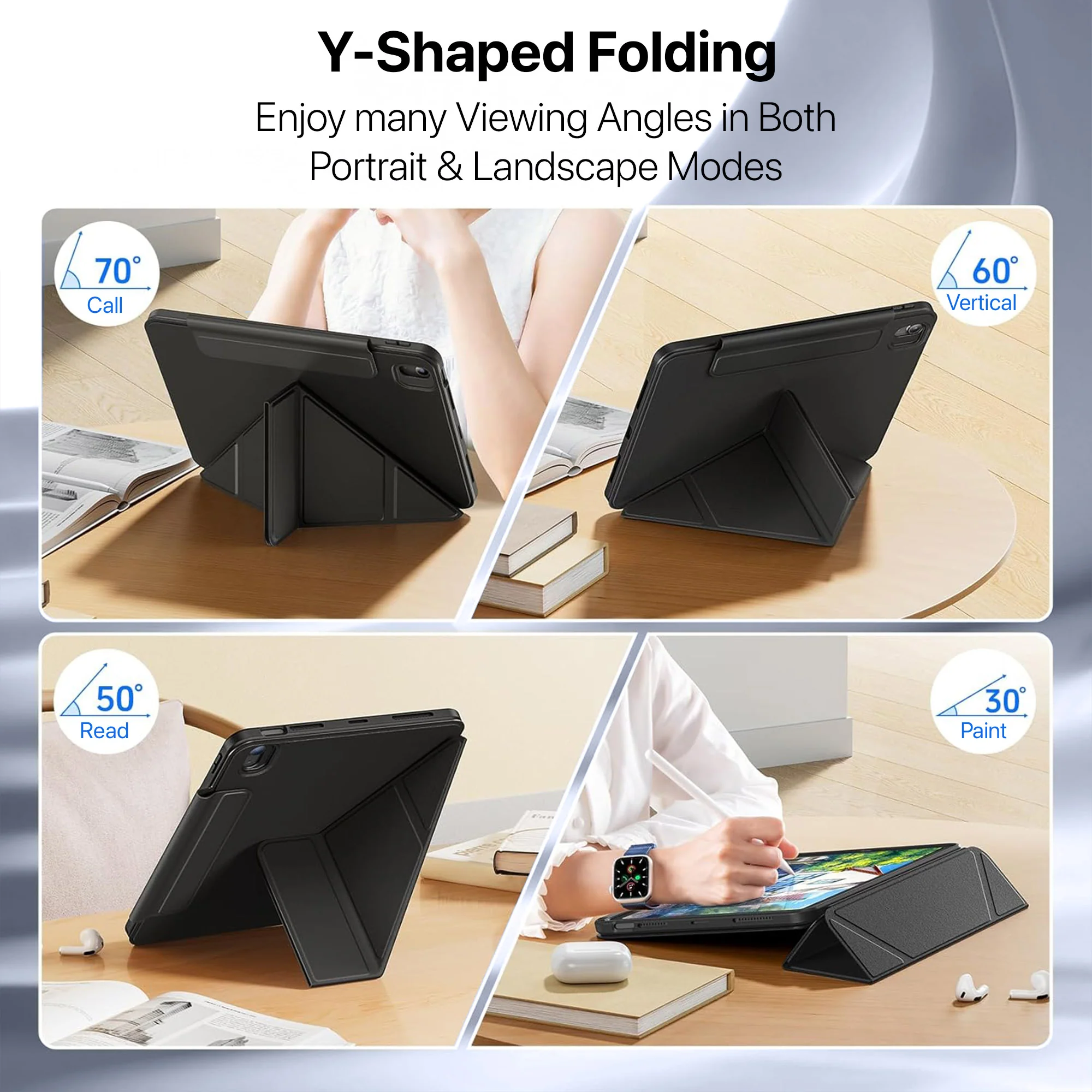 Vaku Luxos ® MAGVERSA Y-FOLD iPad (A16) 11th/10th Gen (2025/2022) 11/10.9 Inch 360° Rotating Stand Transparent Back With Pencil Holder Cover Case - Image 4