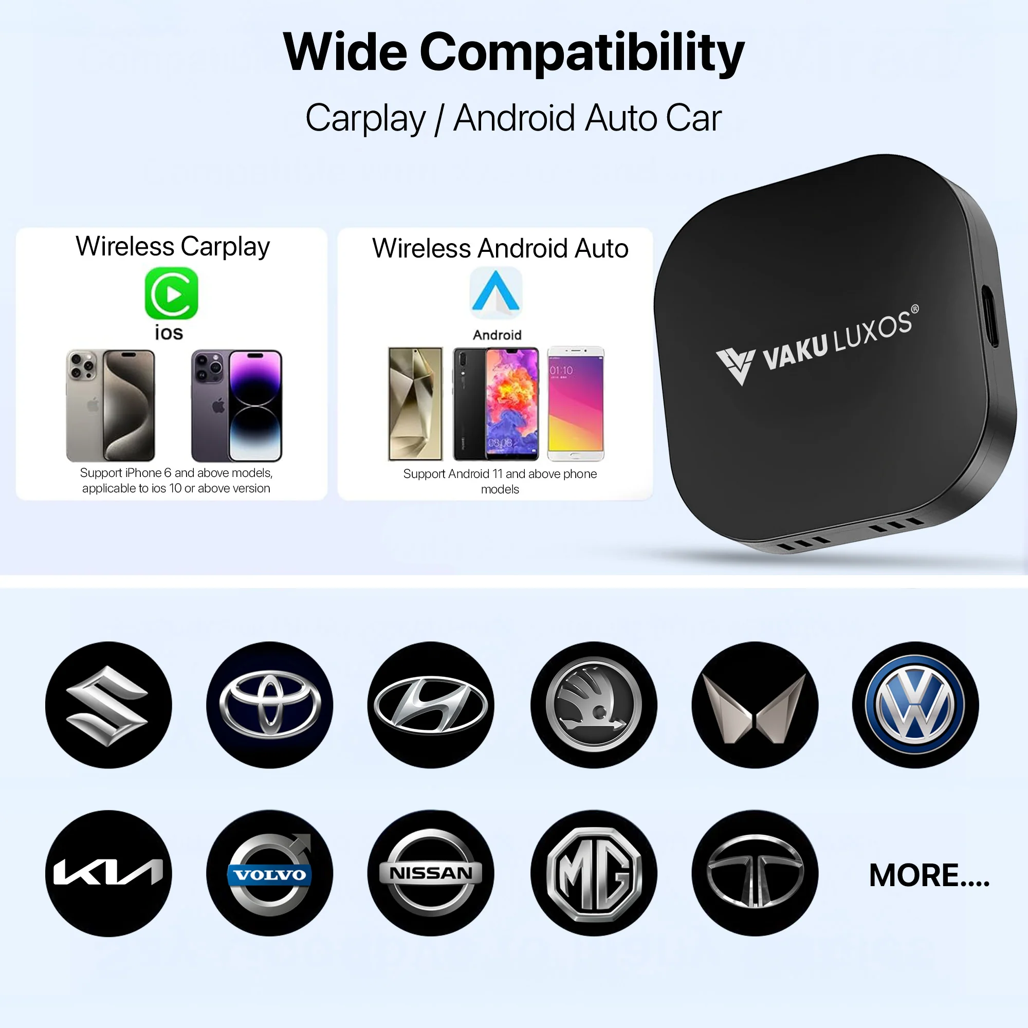 Vaku Luxos ® MUSEPRO 2025 Upgraded Wireless CarPlay Adapter, 5-in-1 Apple Wireless and Android Auto Wireless Adapter - Image 4