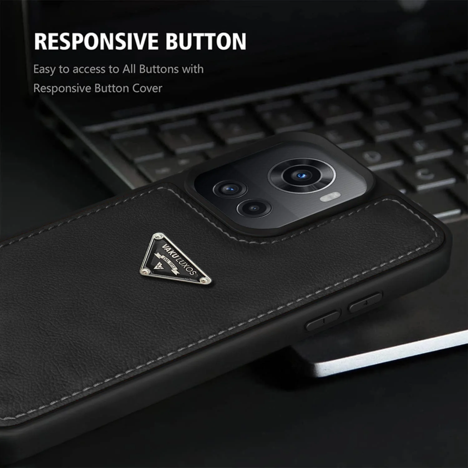 Vaku Luxos ® OnePlus 10R Nyxen Premium Leather Stitched Back Cover - Image 2