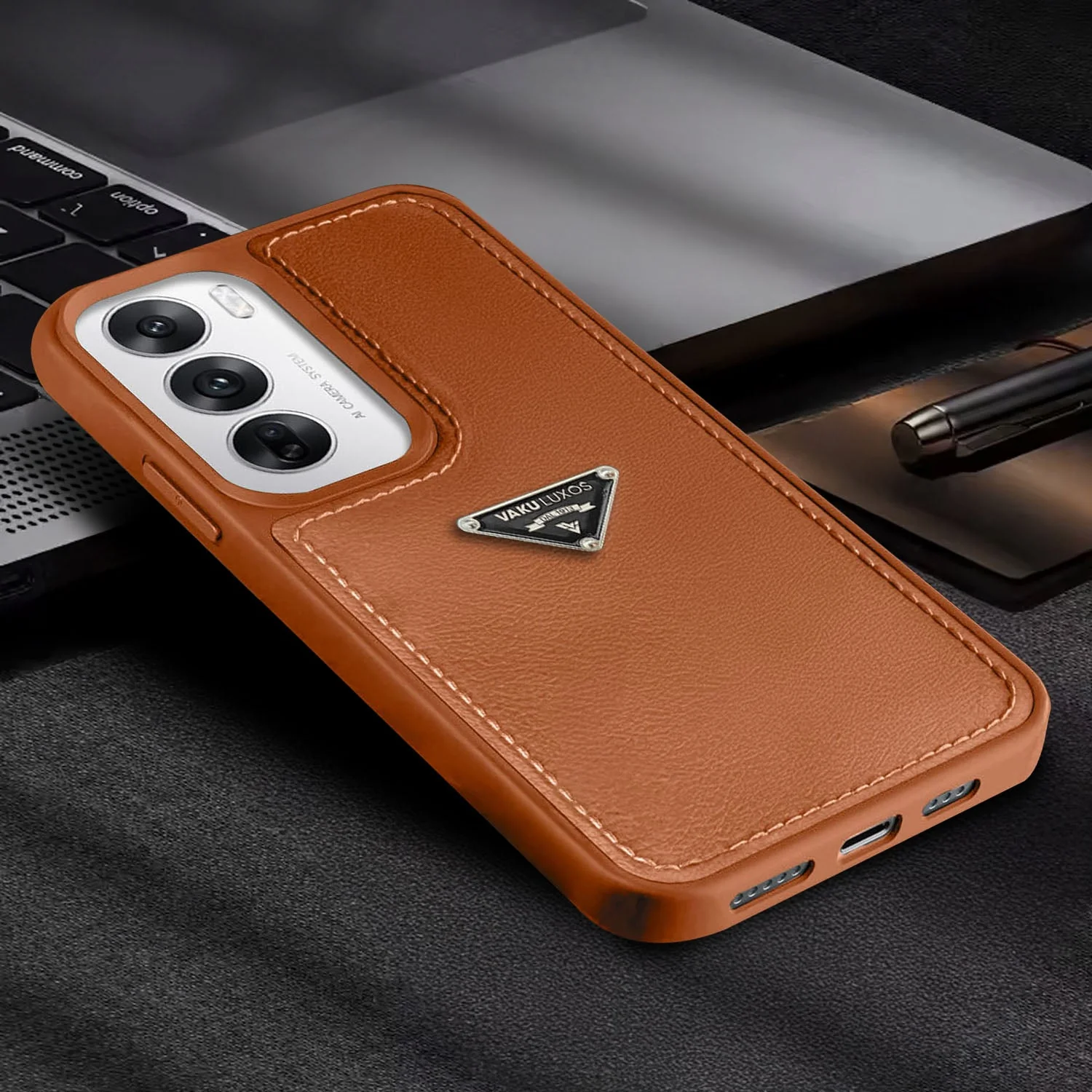Vaku Luxos ® Oppo Reno12 5G Nyxen Premium Leather Stitched Back Cover - Image 7