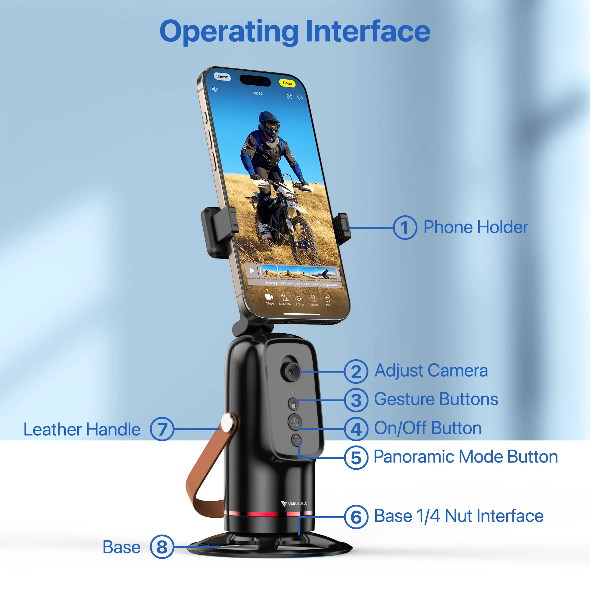 Vaku Luxos ® Orbit Flow 360° AI Auto Face Tracking Rotating Gimbal Stand with Gesture Control & Motion Follow - Image 4
