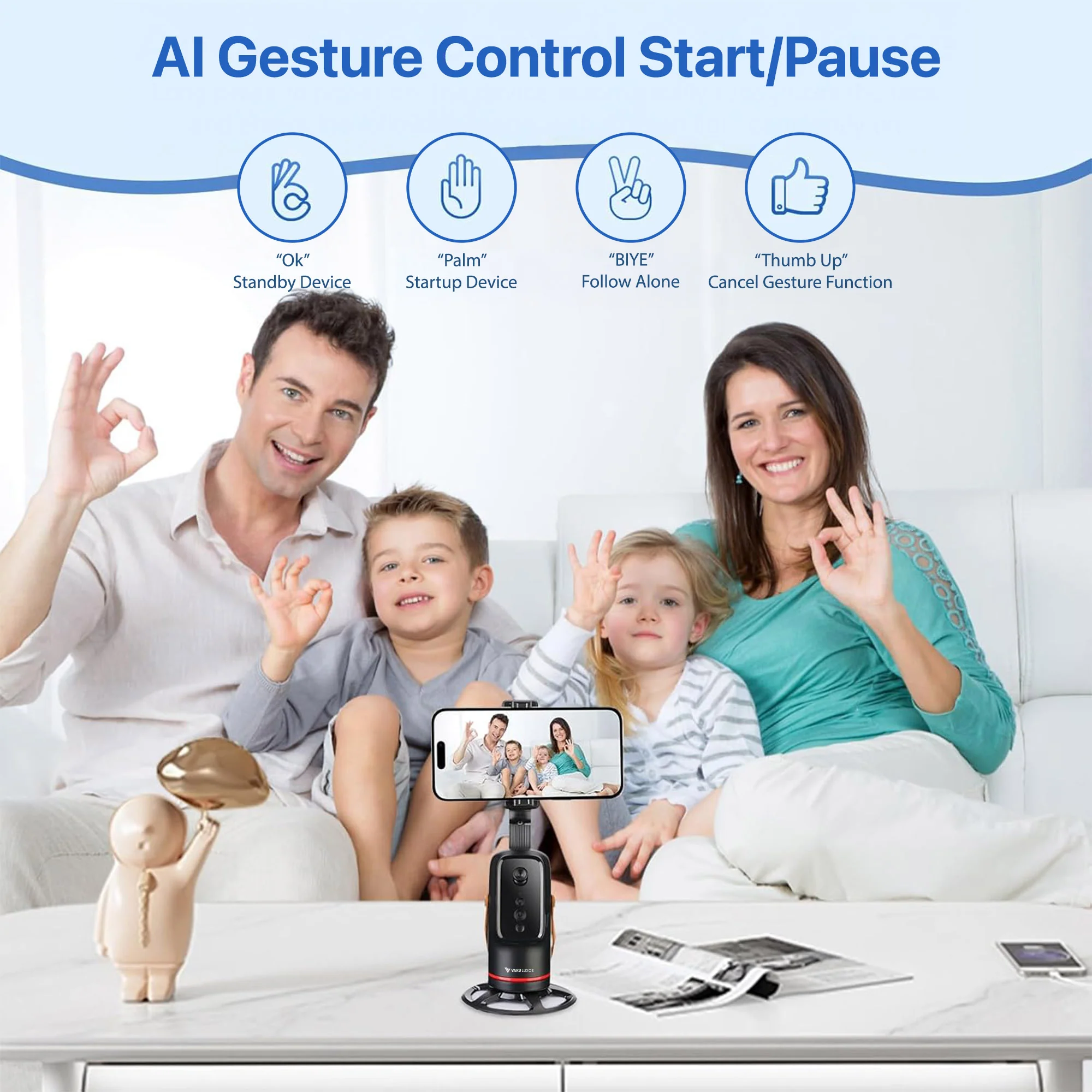 Vaku Luxos ® Orbit Flow 360° AI Auto Face Tracking Rotating Gimbal Stand with Gesture Control & Motion Follow - Image 7