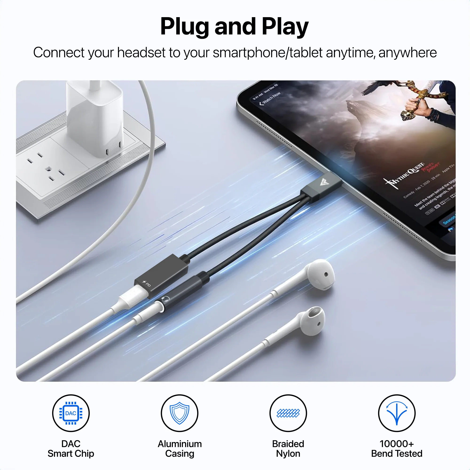 Vaku Luxos ® PROCODER Type-C to Type-C + 3.5mm DAC Audio Converter | Aux Splitter Cable - Image 4
