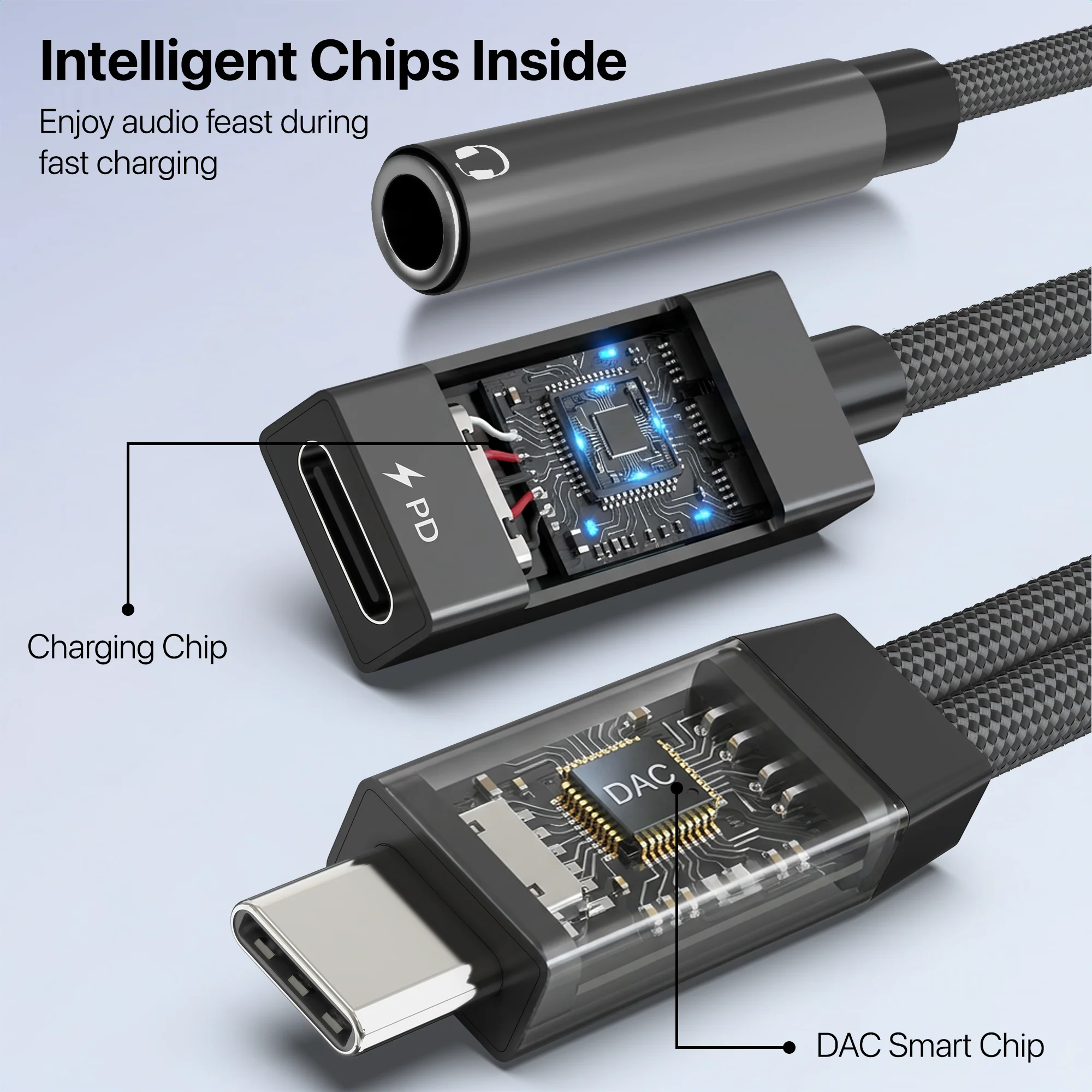 Vaku Luxos ® PROCODER Type-C to Type-C + 3.5mm DAC Audio Converter | Aux Splitter Cable - Image 6