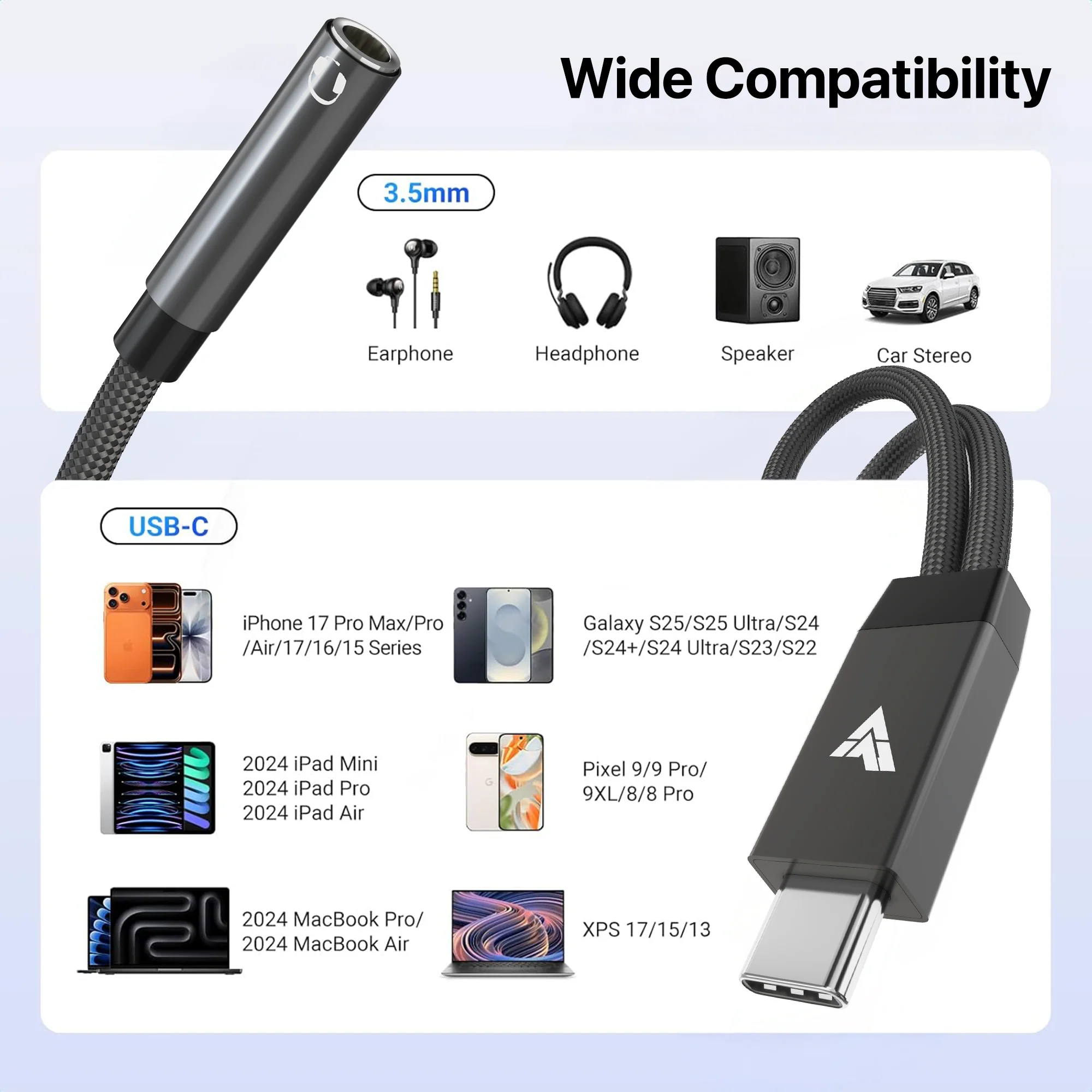 Vaku Luxos ® PROCODER Type-C to Type-C + 3.5mm DAC Audio Converter | Aux Splitter Cable - Image 7