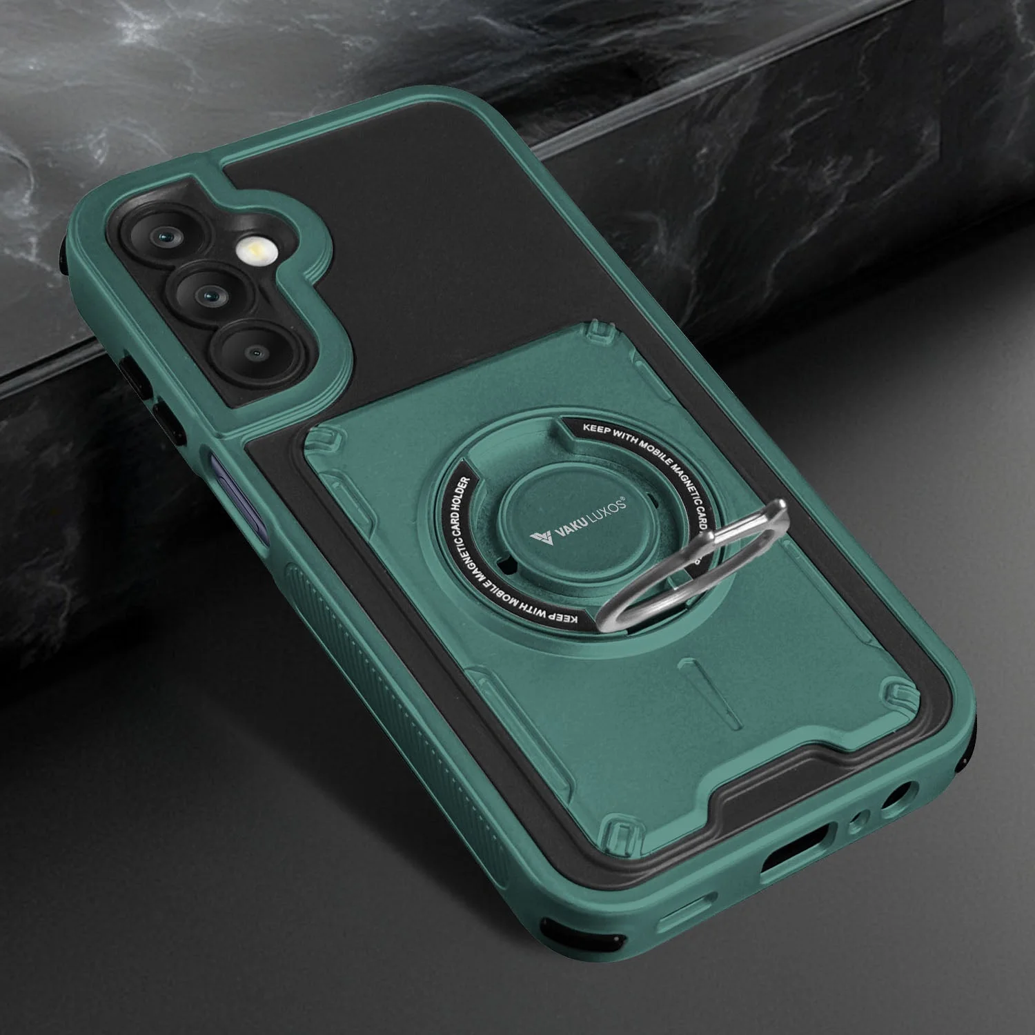 Vaku Luxos ® Samsung Galaxy A15 5G Axion Armor Military Grade Protective Case with Magnetic Ring Holder Kickstand Back Cover - Image 3
