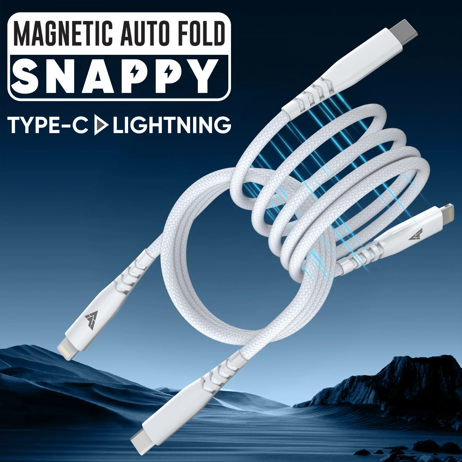 Vaku Luxos ® SNAPPY Magnetic Auto-Fold Type C to Lightning Fast Charging Original iPhone Charger Cable - Image 6