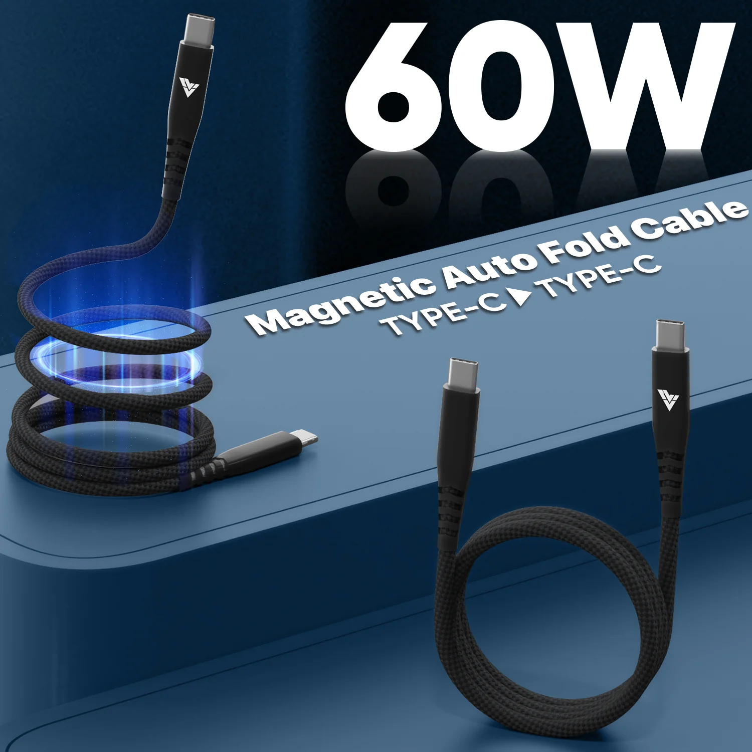 Vaku Luxos ® Snappy Magnetic Auto-Fold Type C to Type C Fast Charging Original iPhone Charger Cable - Image 2