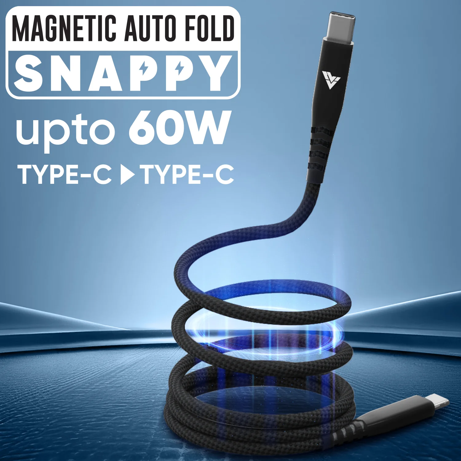 Vaku Luxos ® Snappy Magnetic Auto-Fold Type C to Type C Fast Charging Original iPhone Charger Cable - Image 5