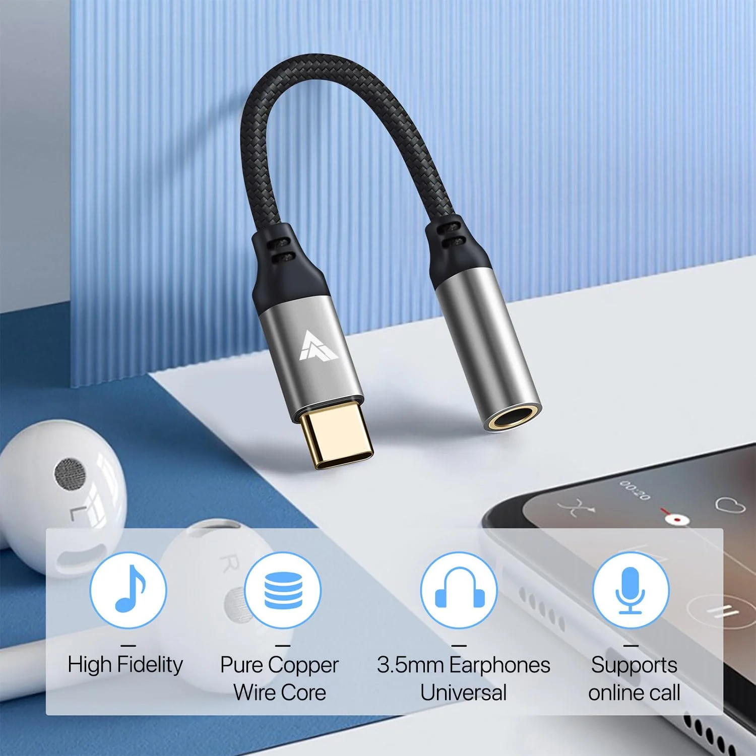 Vaku Luxos ® SonicPro Type C to 3.5 mm Jack Digital Audio DAC 24bit/96KHz 3.5mm Connector Aux Cable - Image 3