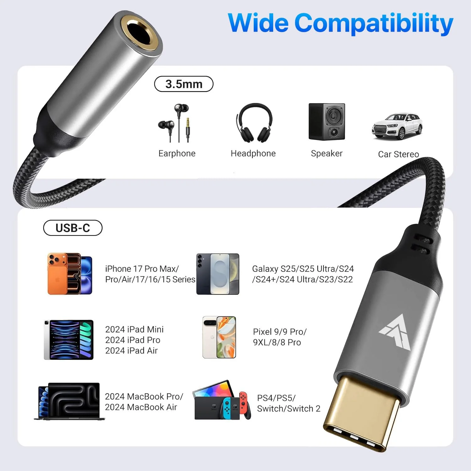 Vaku Luxos ® SonicPro Type C to 3.5 mm Jack Digital Audio DAC 24bit/96KHz 3.5mm Connector Aux Cable - Image 5