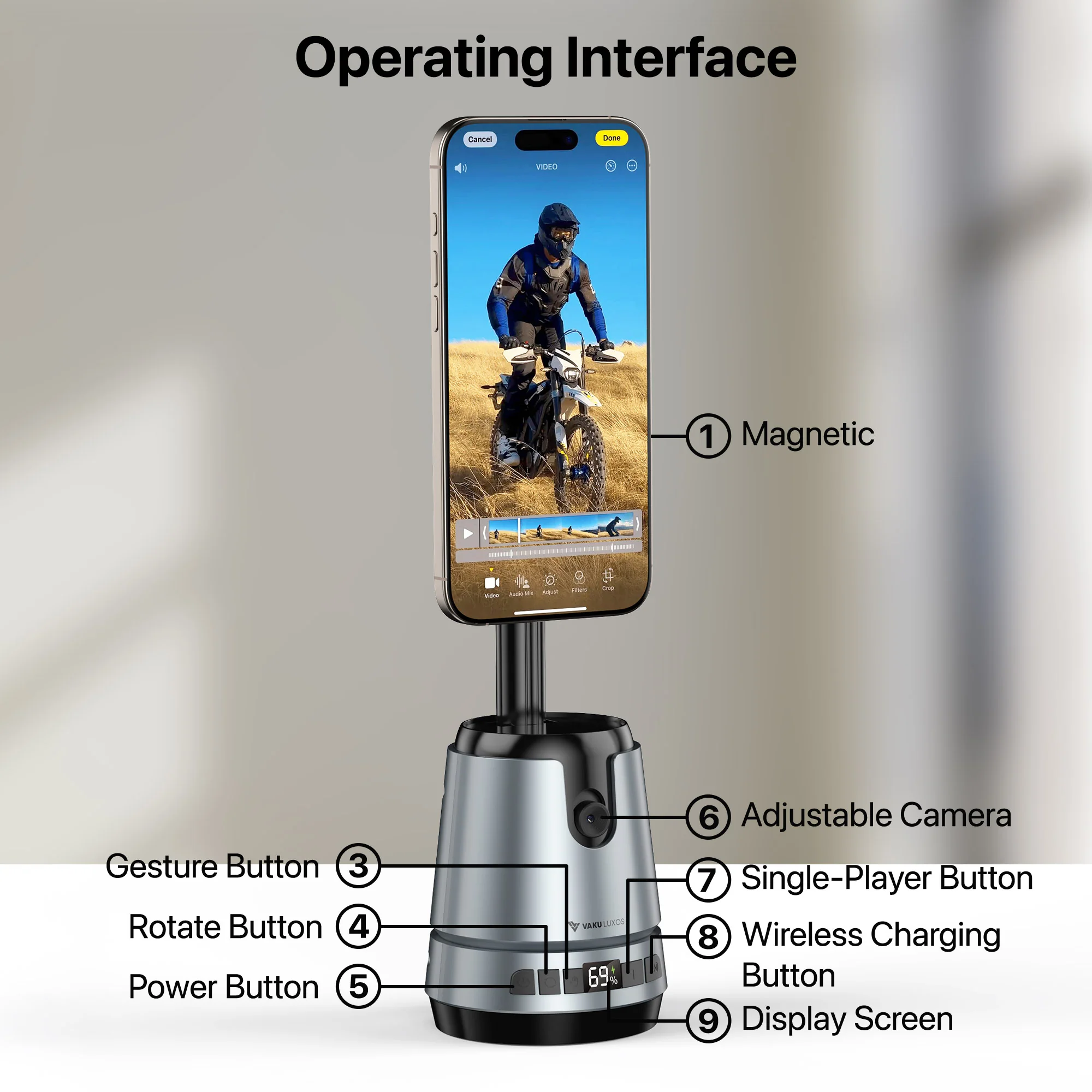 Vaku Luxos ® TREXO CAM AI Face Tracking Selfie Stand With 2000mAh Wireless Power Bank - Image 2