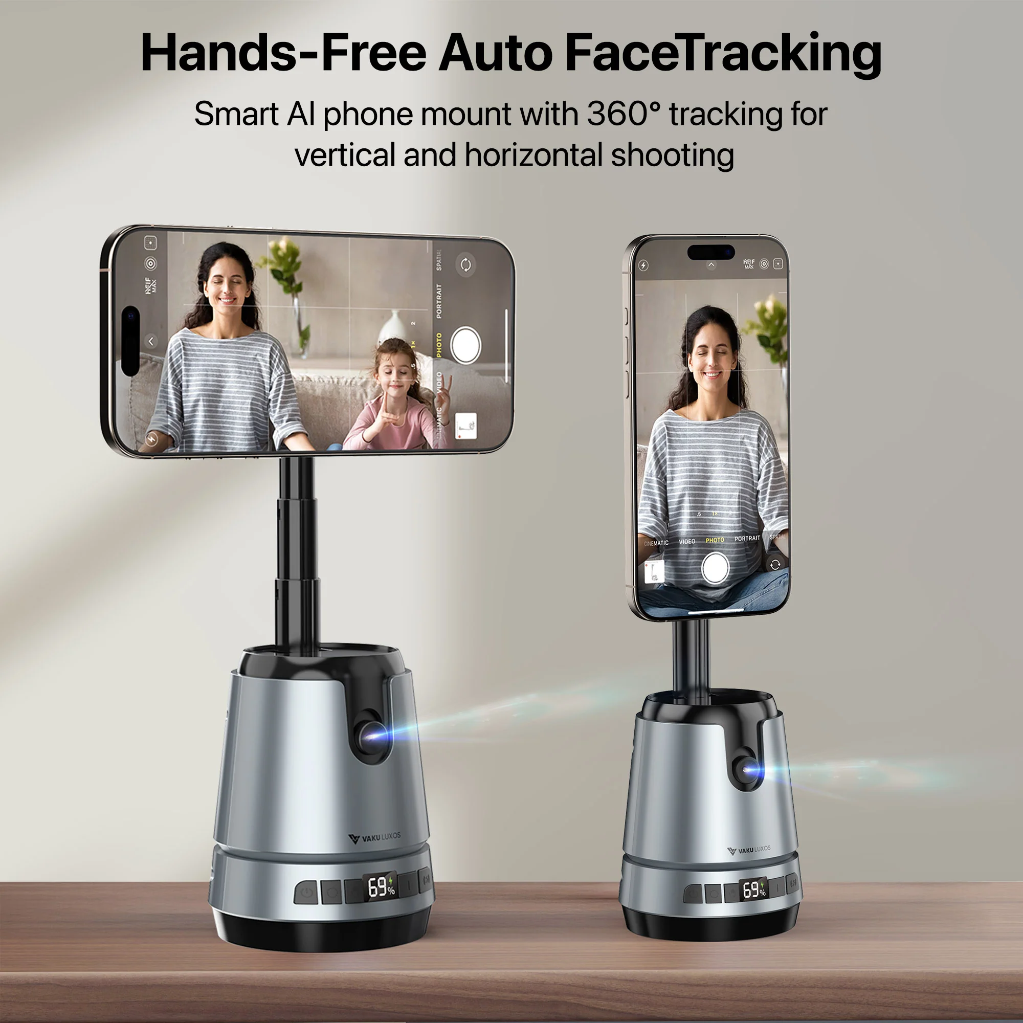 Vaku Luxos ® TREXO CAM AI Face Tracking Selfie Stand With 2000mAh Wireless Power Bank - Image 3
