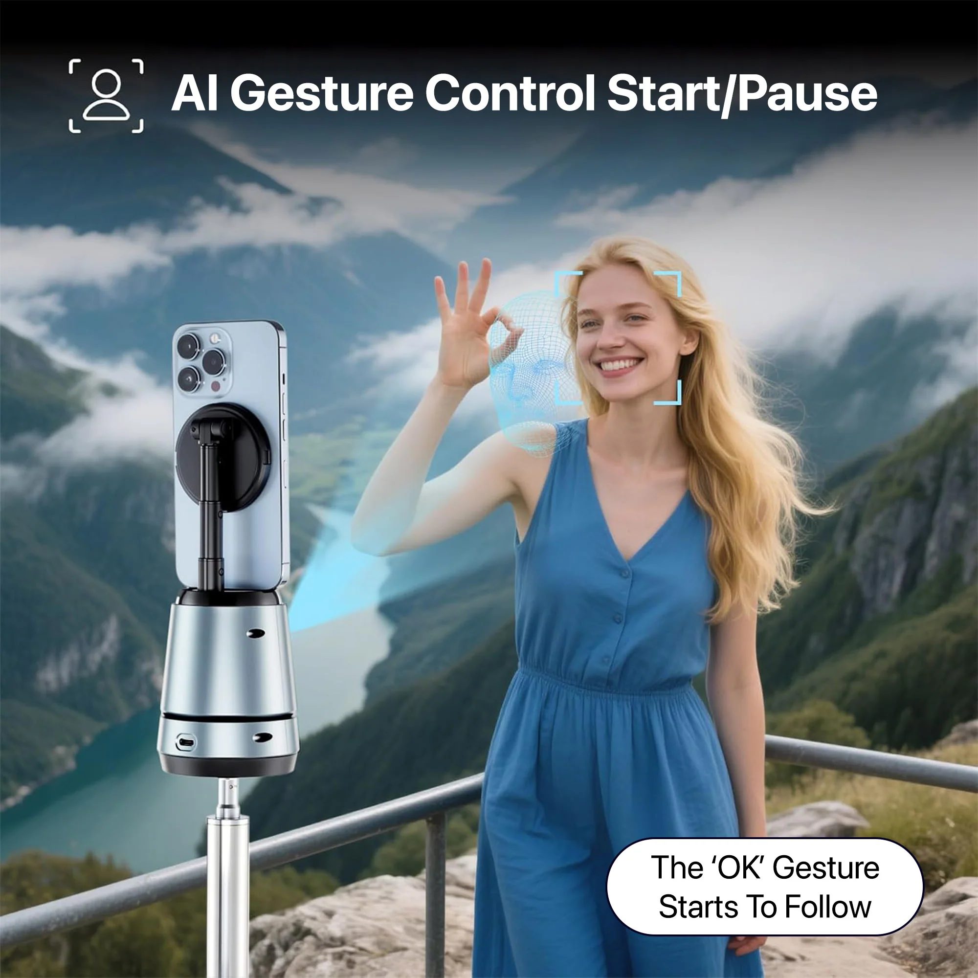 Vaku Luxos ® TREXO CAM AI Face Tracking Selfie Stand With 2000mAh Wireless Power Bank - Image 4