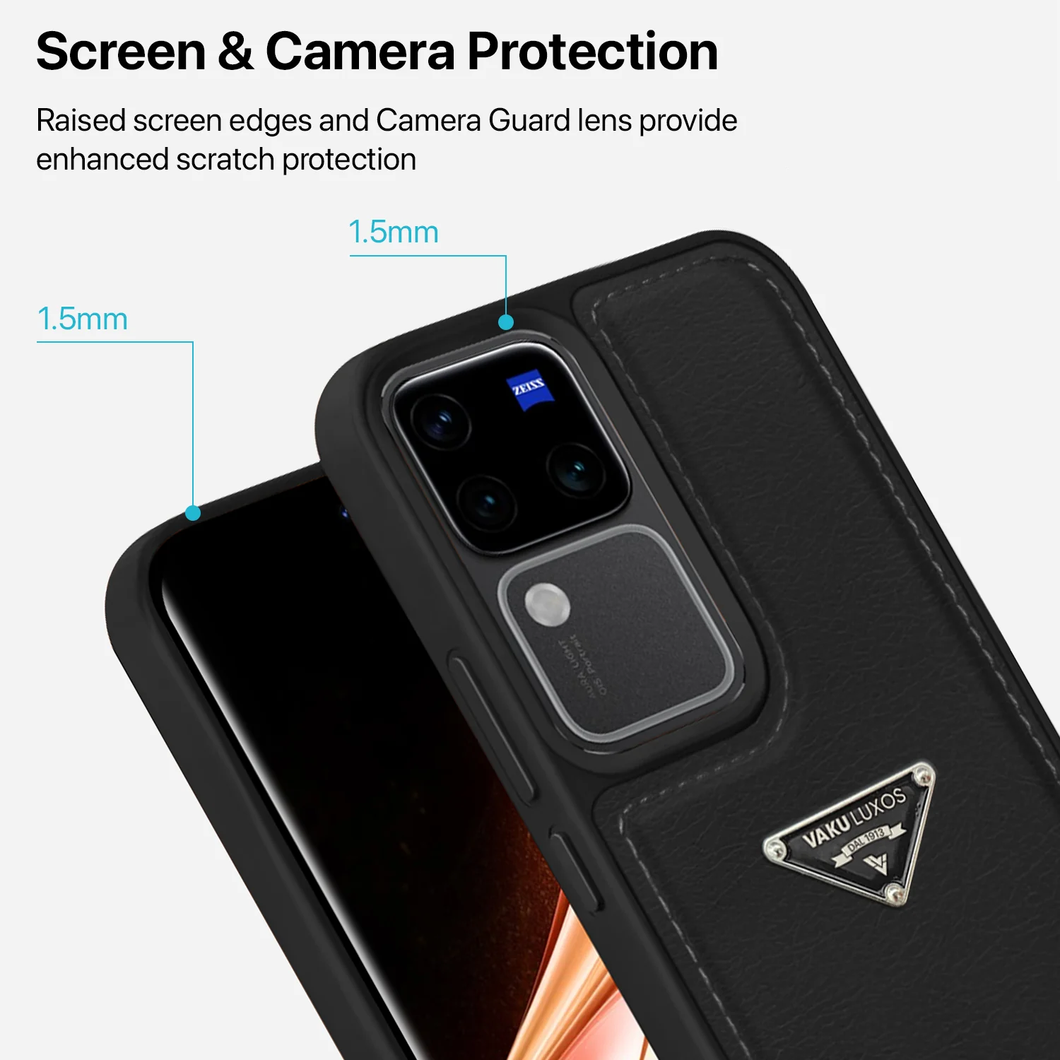 Vaku Luxos ® Vivo V30 5G Nyxen Premium Leather Stitched Back Cover - Image 2