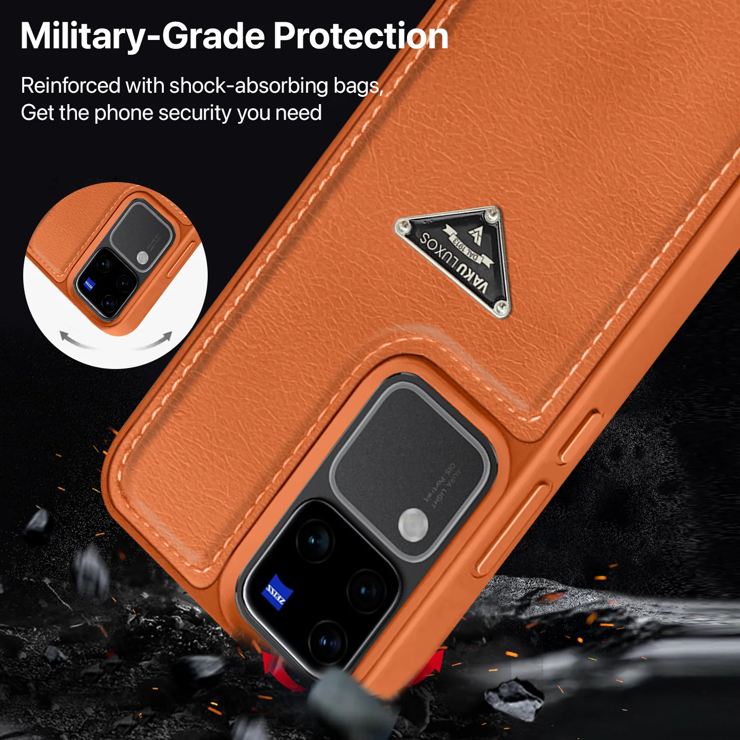 Vaku Luxos ® Vivo V30 5G Nyxen Premium Leather Stitched Back Cover - Image 3