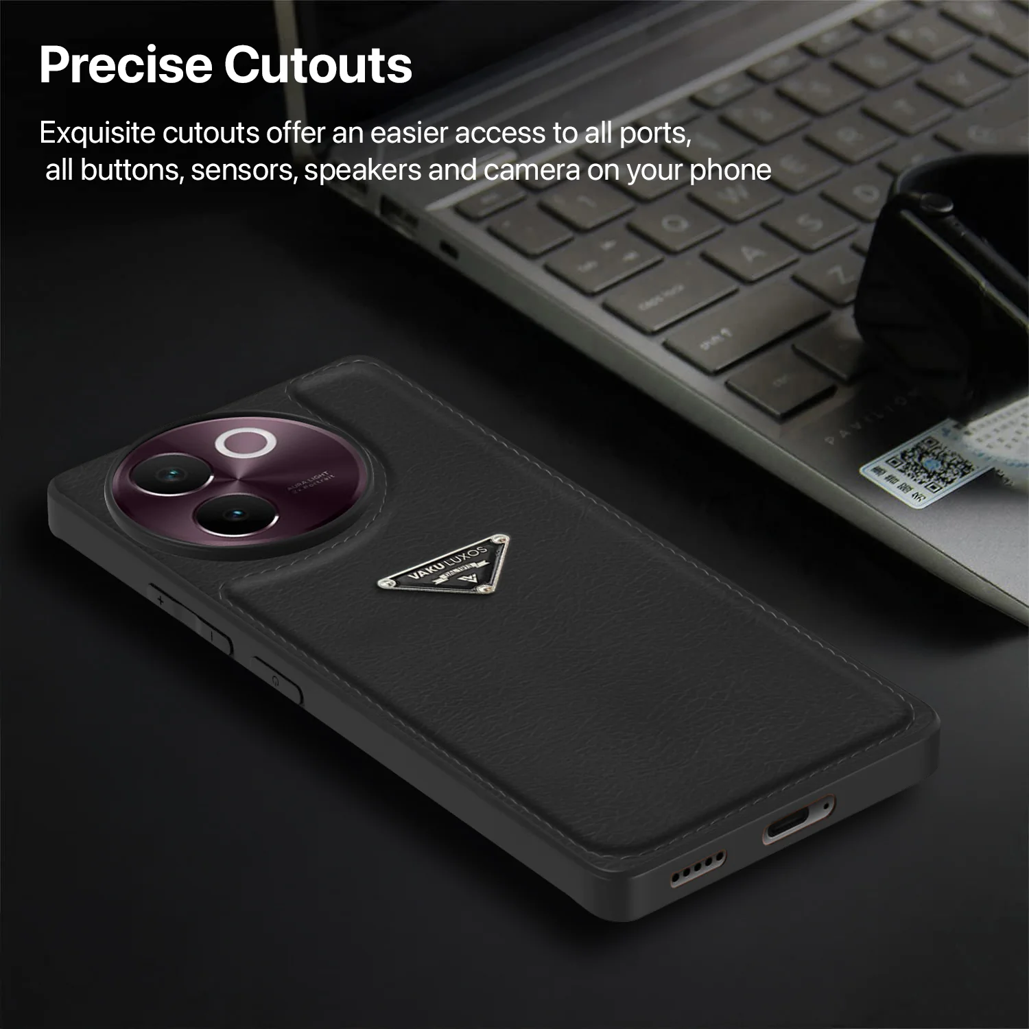 Vaku Luxos ® Vivo V30e 5G Nyxen Premium Leather Stitched Back Cover - Image 6