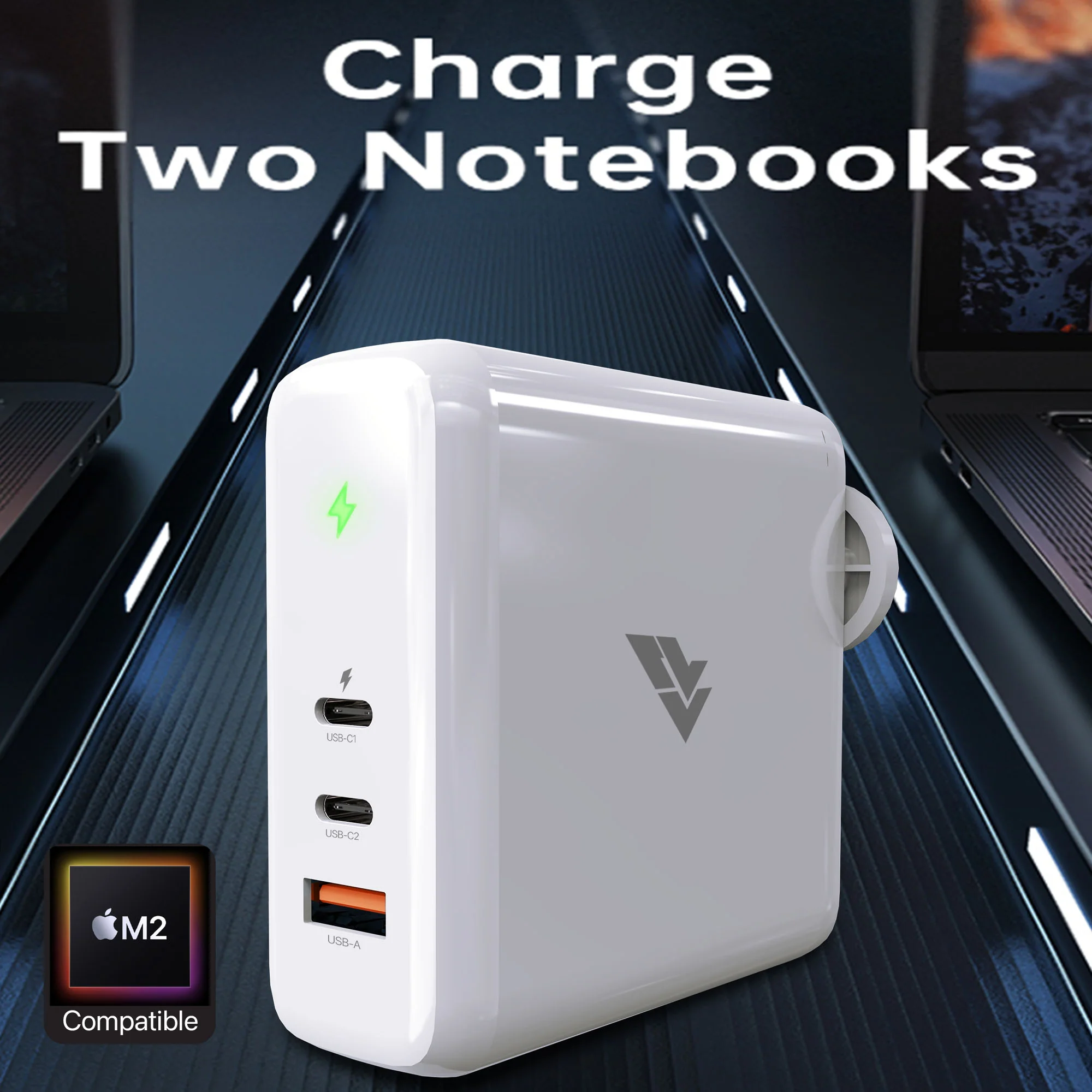 Vaku Luxos ® 100W Gan Charger with 3 Port PD Fast Charging USB C Power Adapter - Image 2